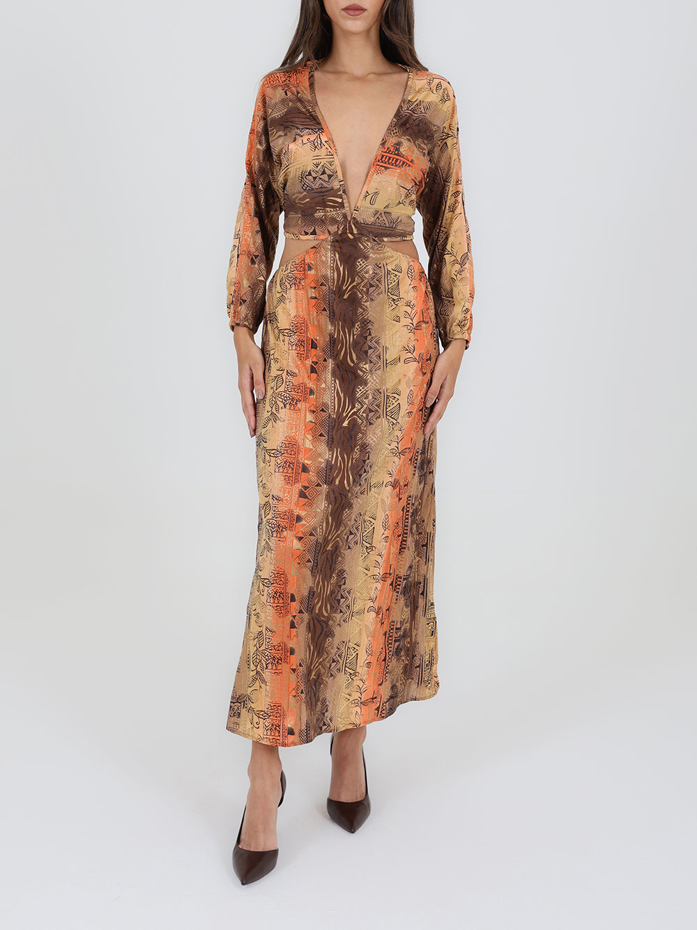 Maxi Patterned Dress With Cut Out And Open Back