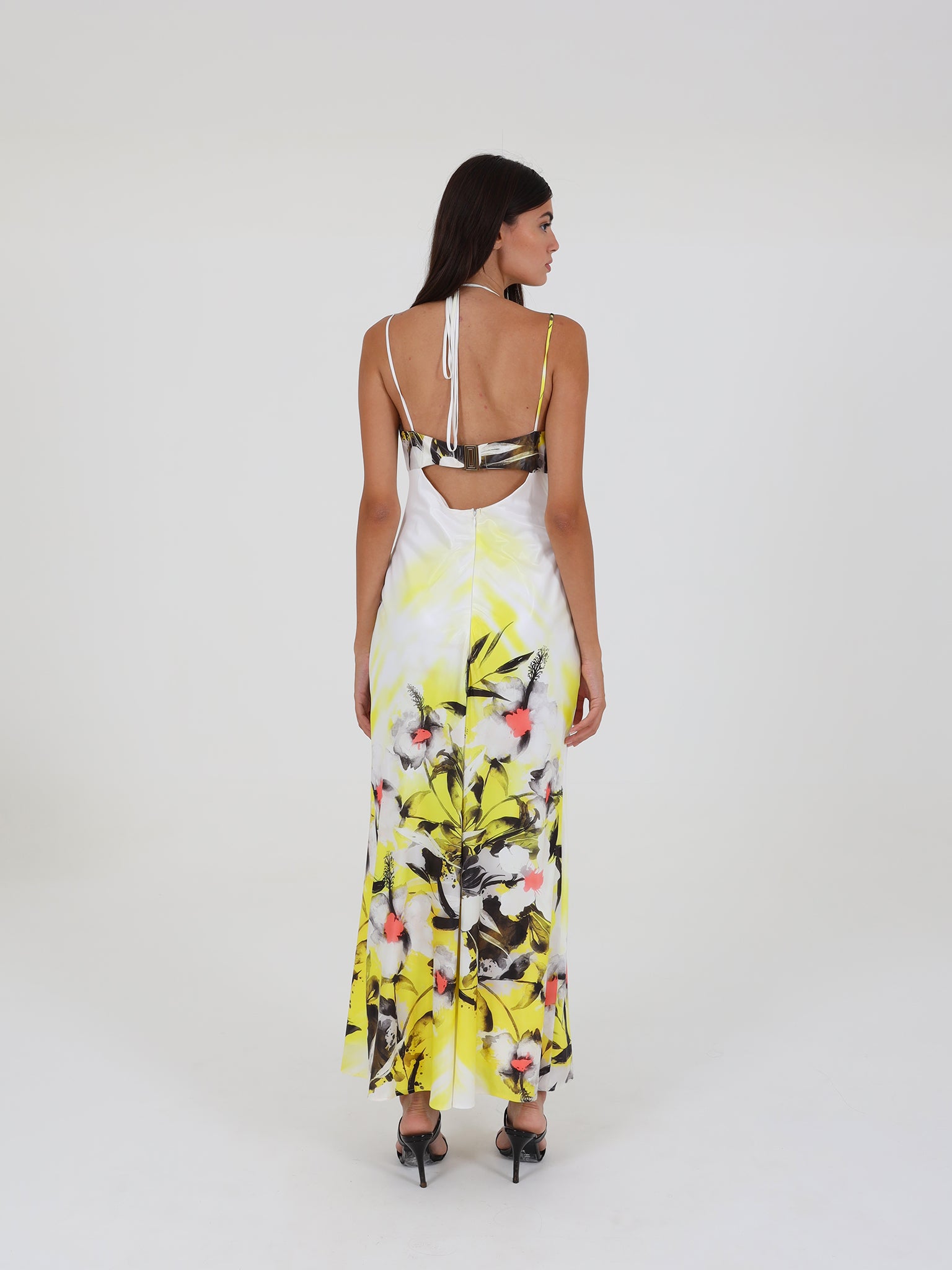 Printed Satin Dress With Cut Out Details