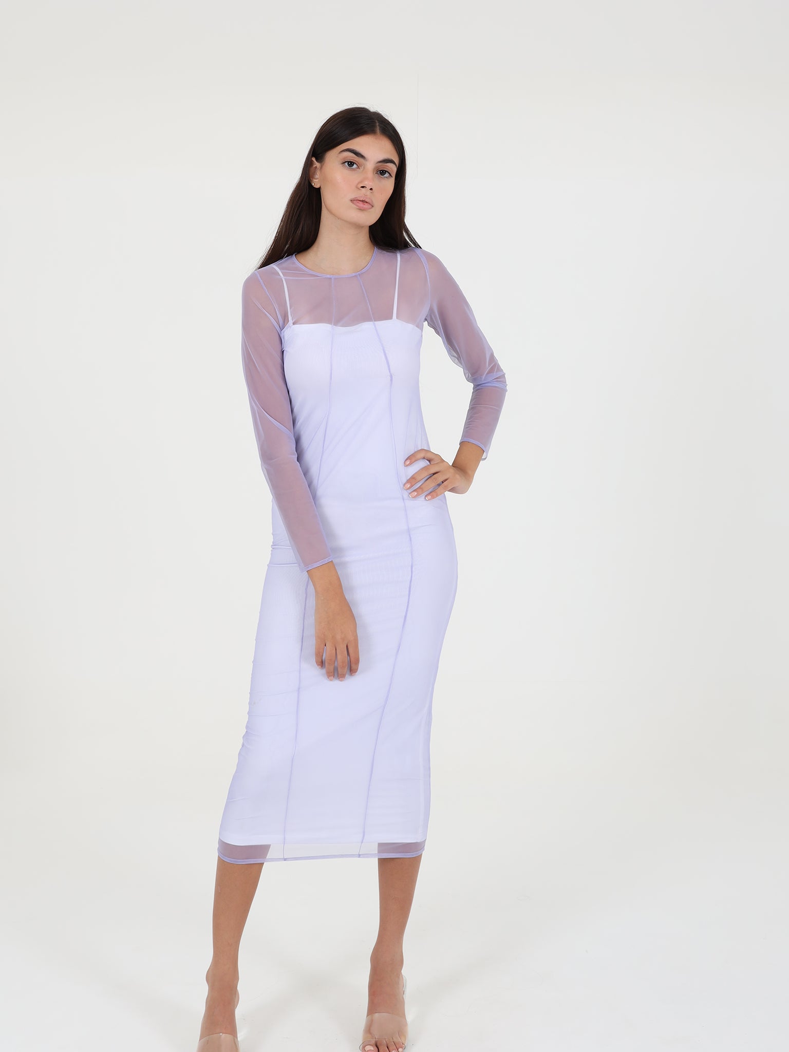 Midi Dress With Tulle Dress On Top