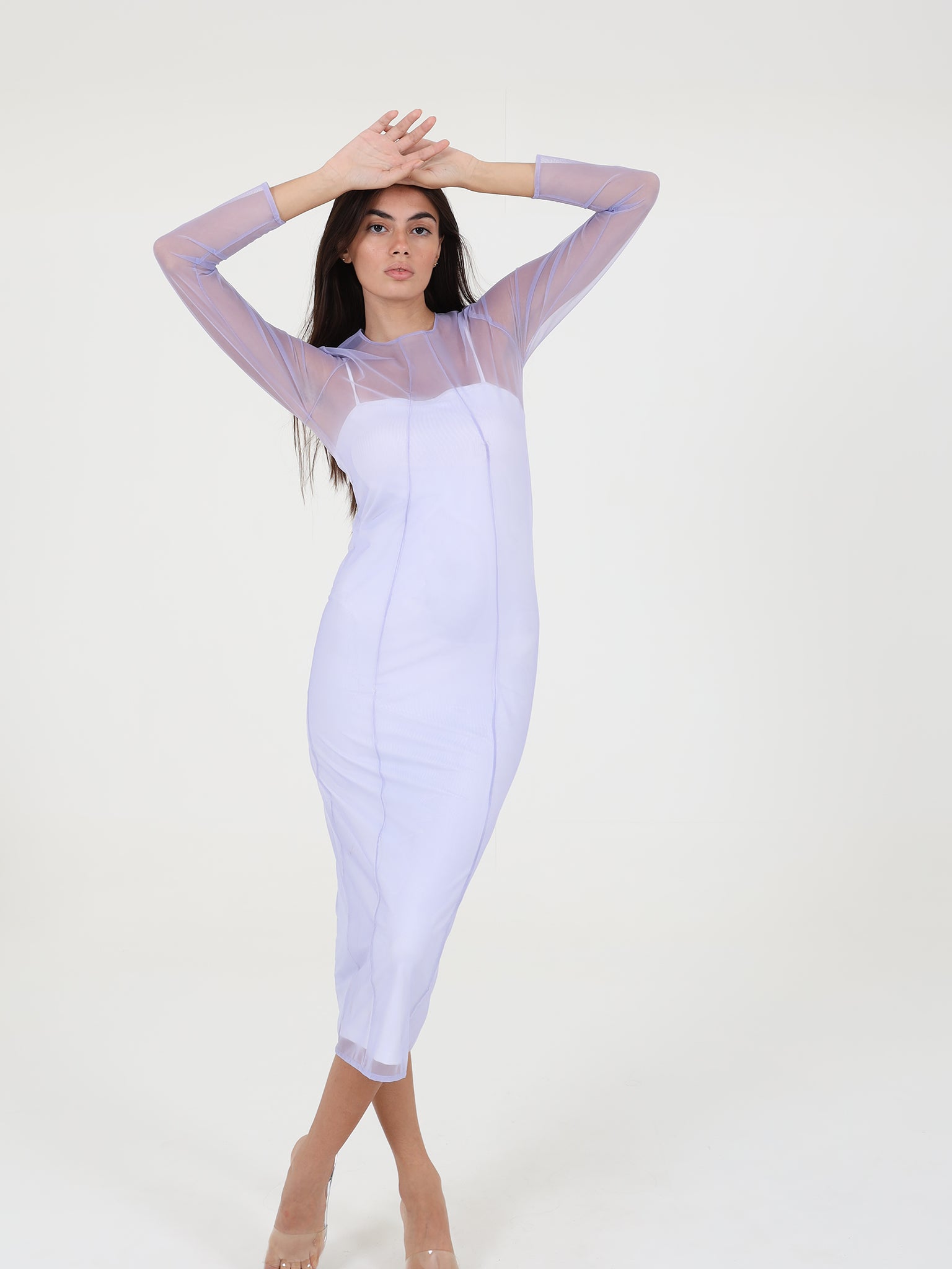 Midi Dress With Tulle Dress On Top