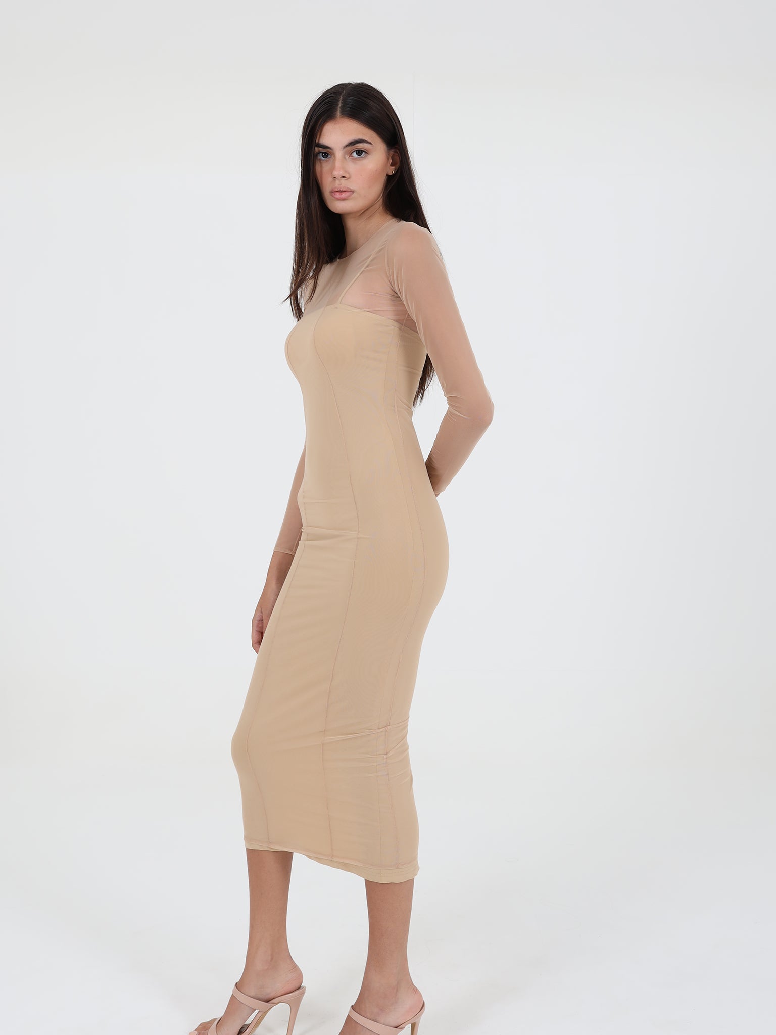 Midi Dress With Tulle Dress On Top