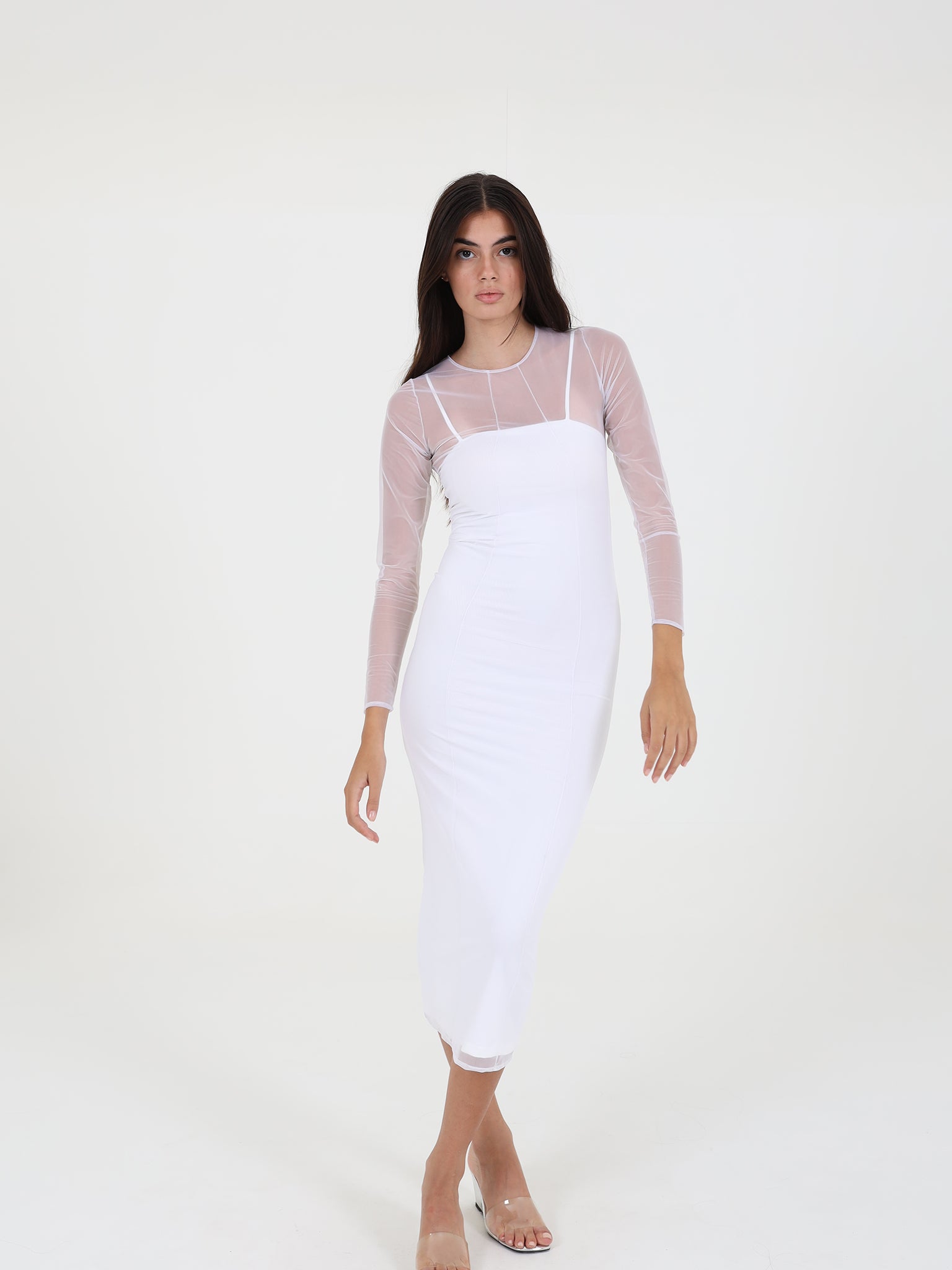 Midi Dress With Tulle Dress On Top