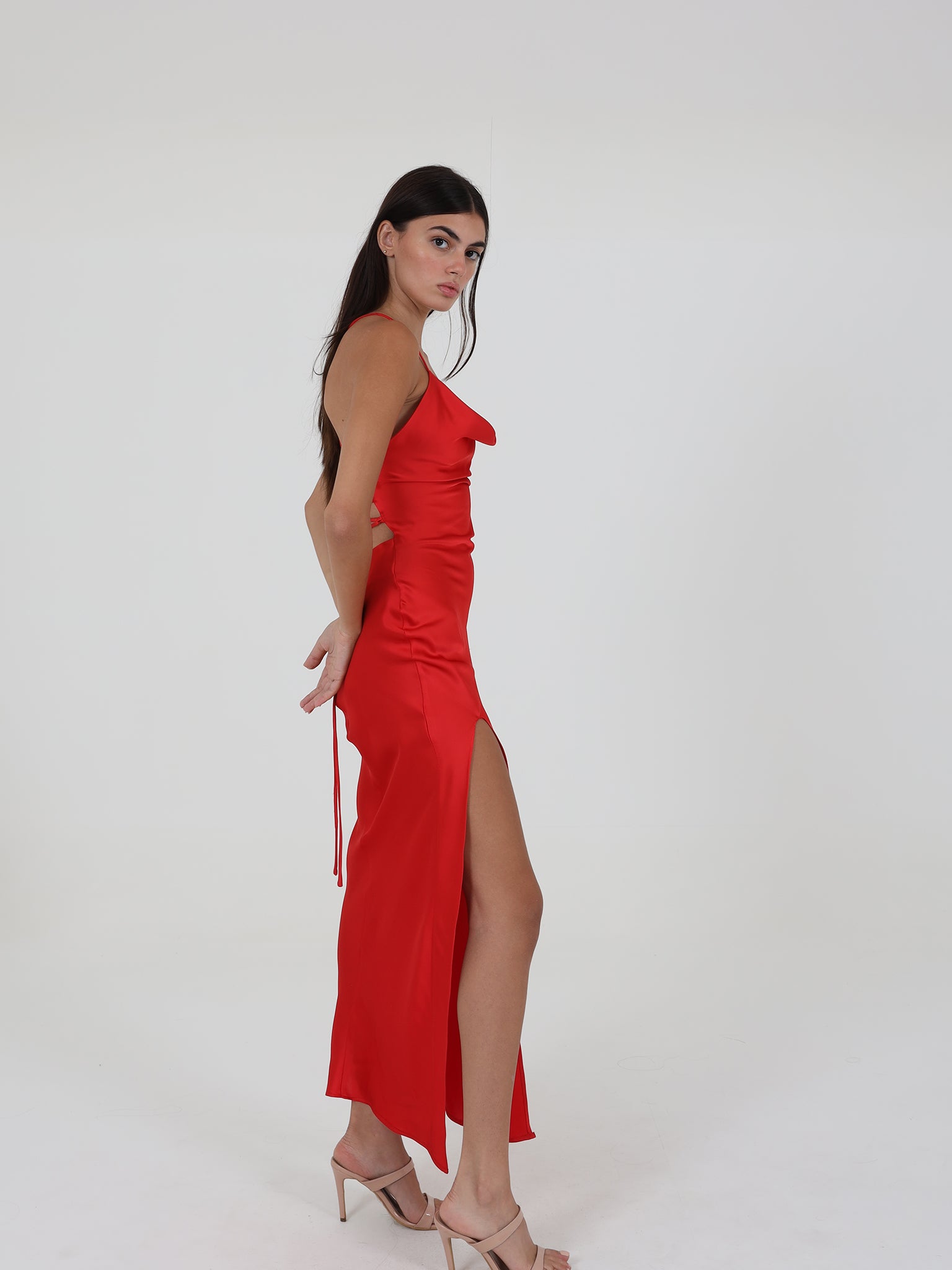 Satin Dress With Open Back And Side Slit