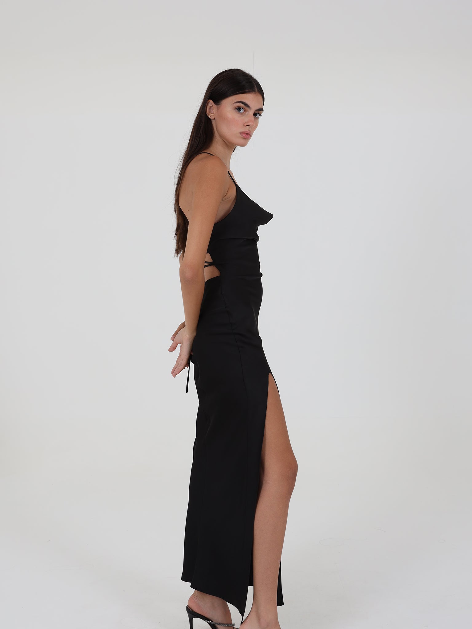 Satin Dress With Open Back And Side Slit