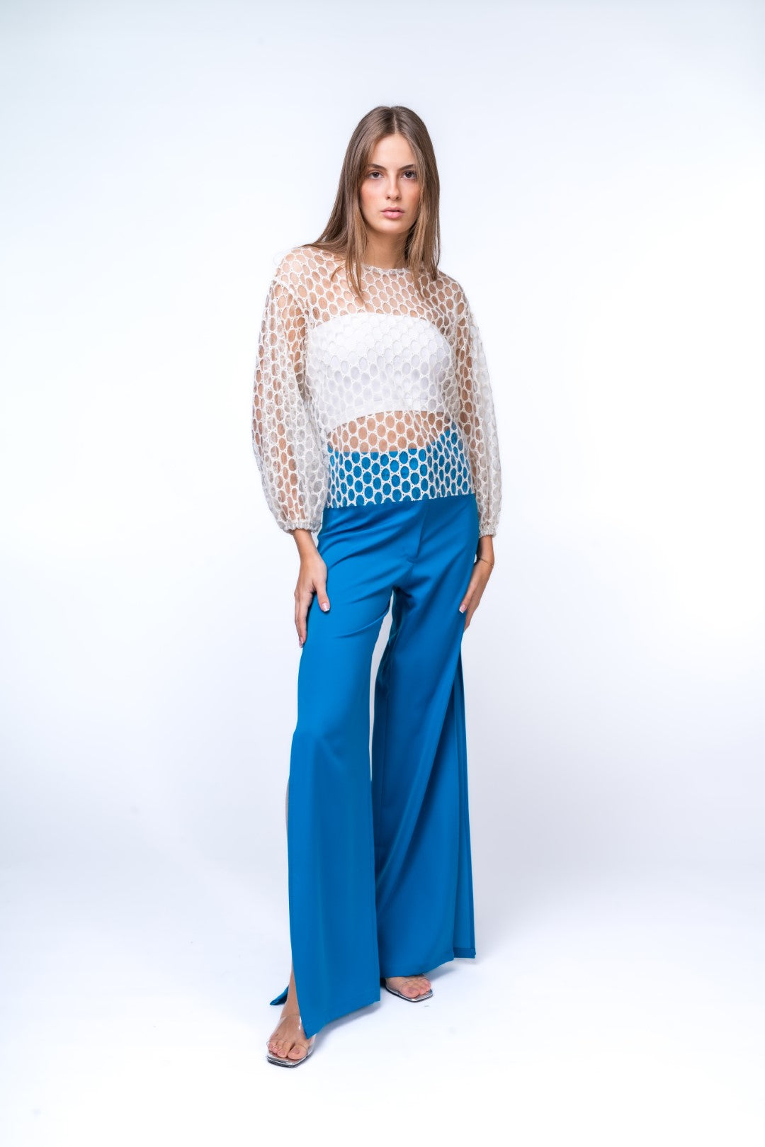 Off-White Sheer Top With Voluminous Sleeves