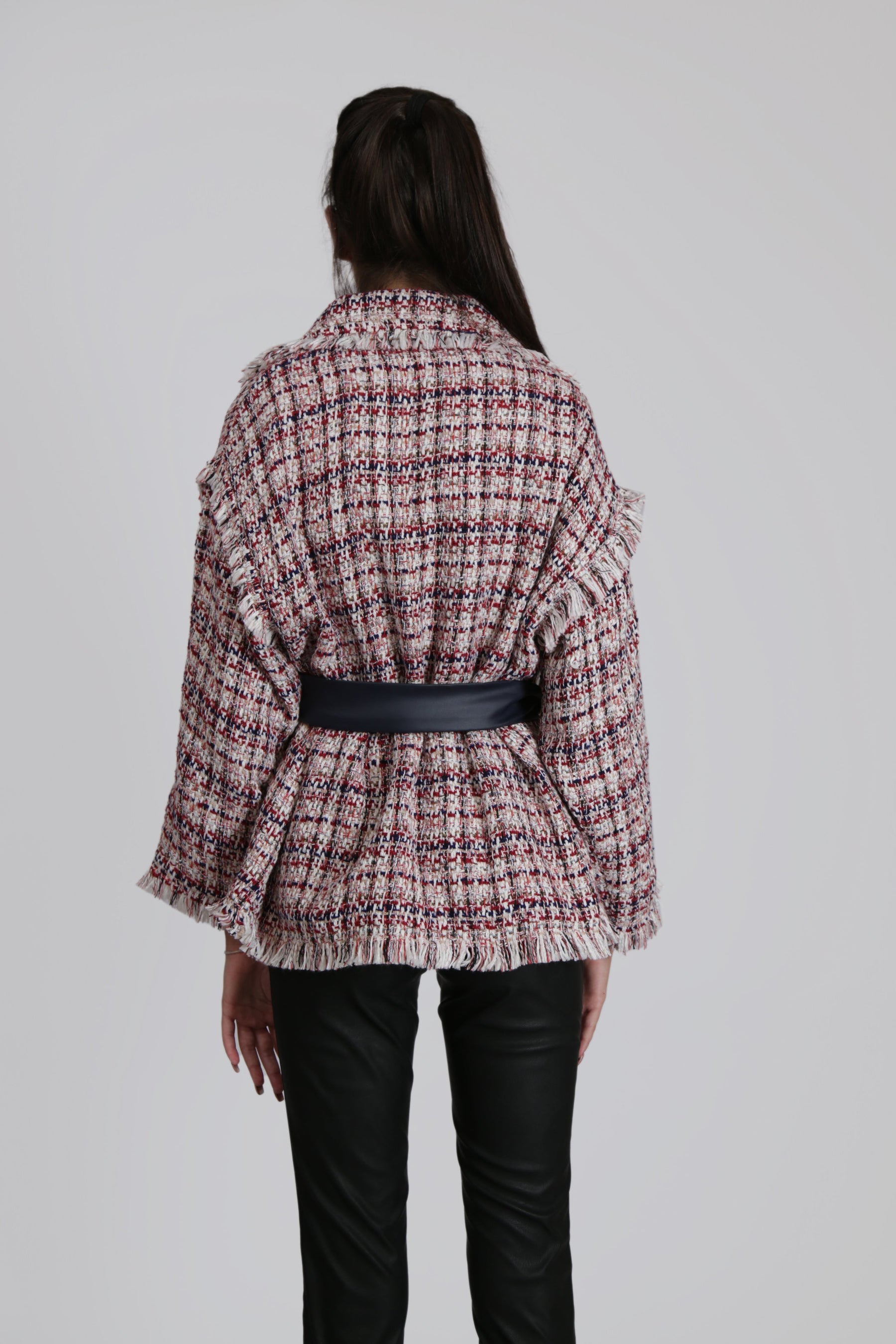 Red Textured Jacket with Black Faux Leather Belt