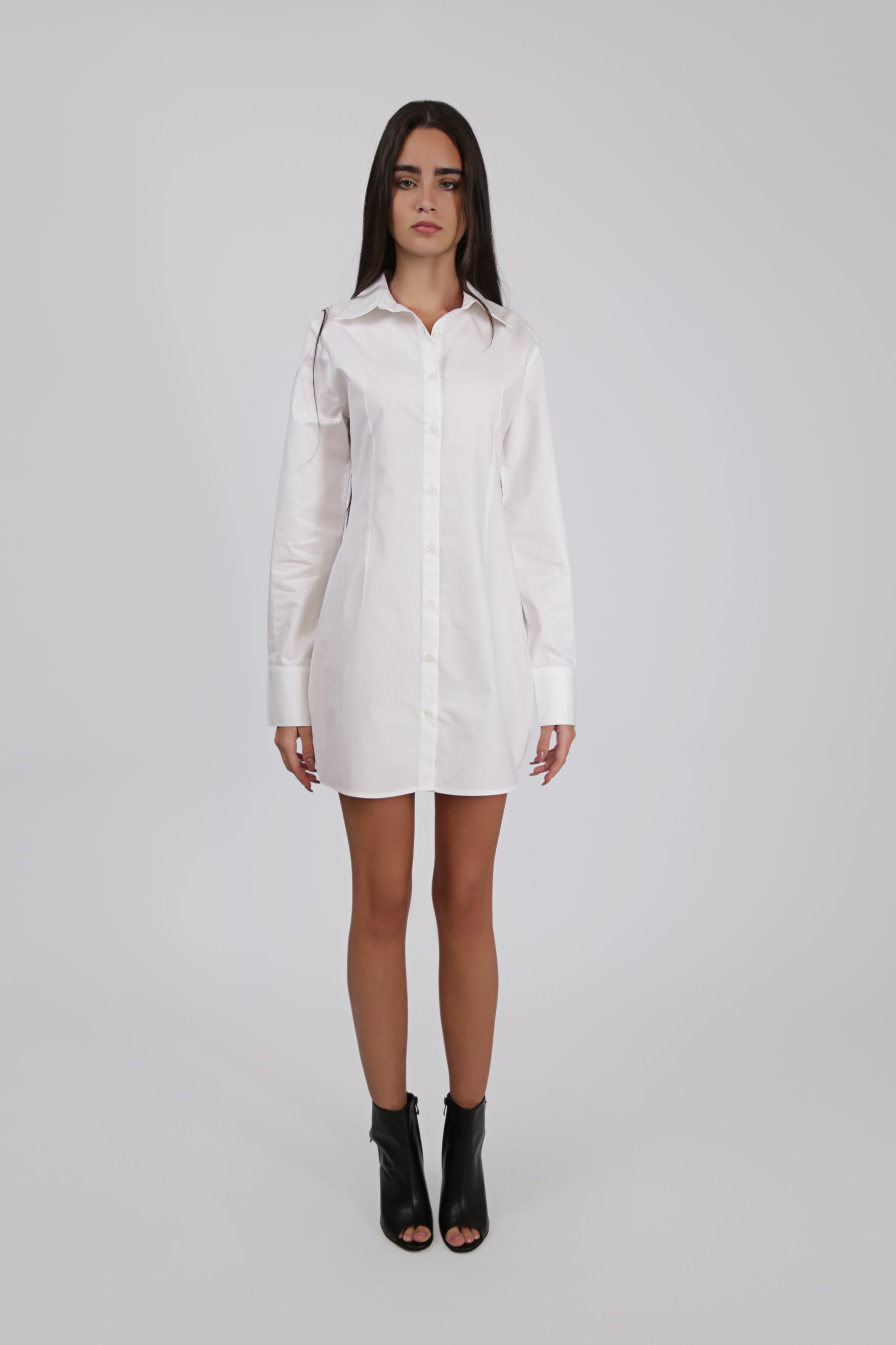 White Fitted Mini Shirt Dress
