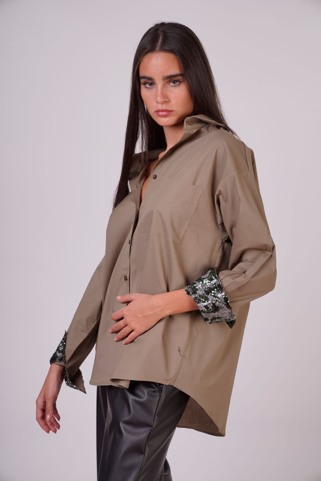 Flowing Blouse with Embroidered Sleeves