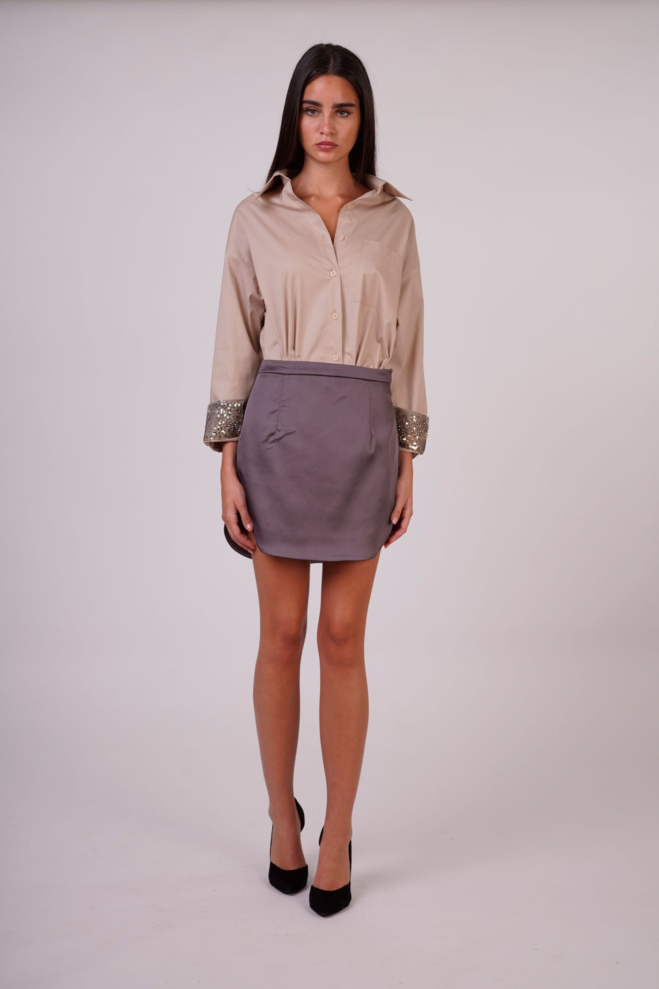 Flowing Blouse with Embroidered Sleeves