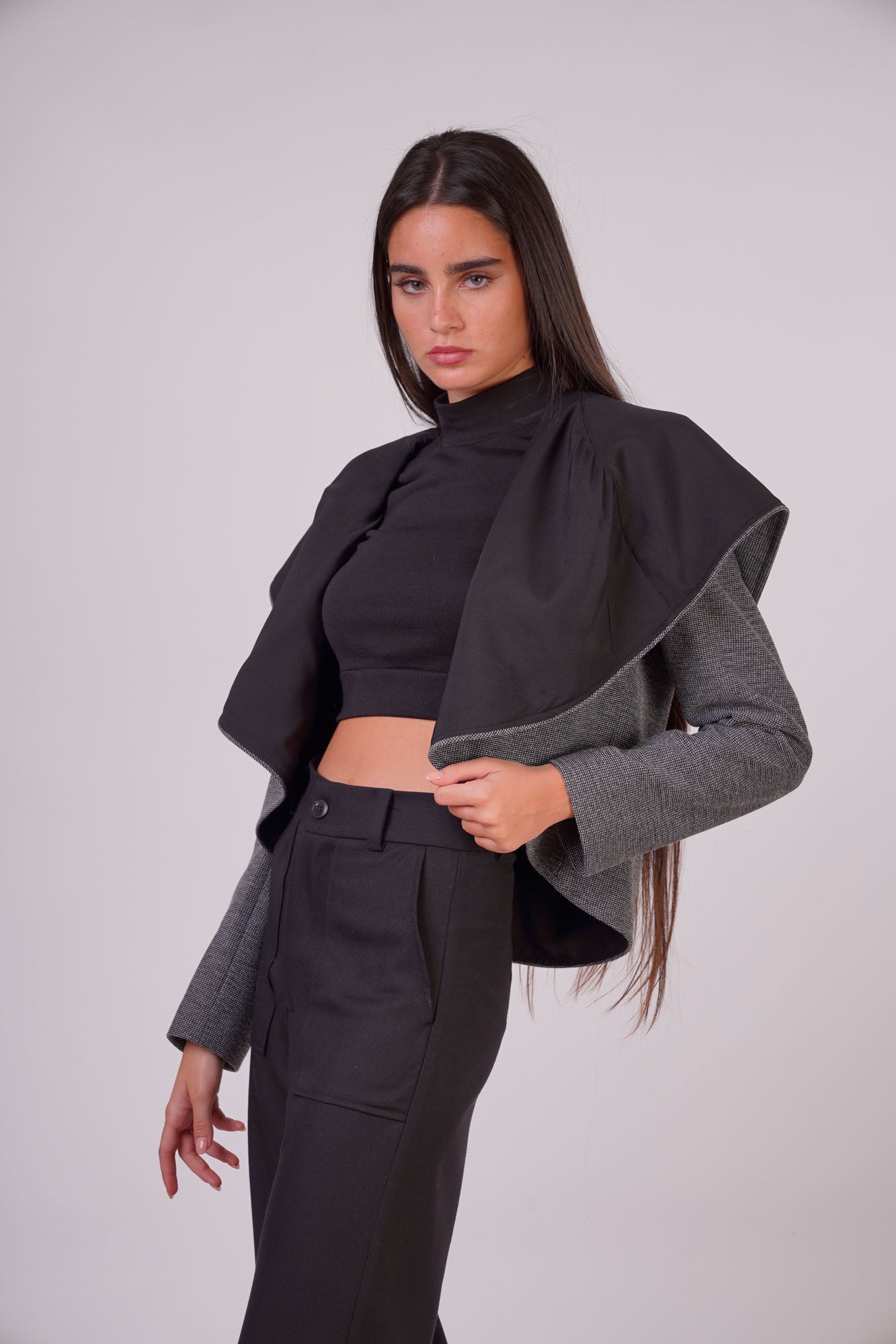 Light Grey Textured Jacket with CAPE
