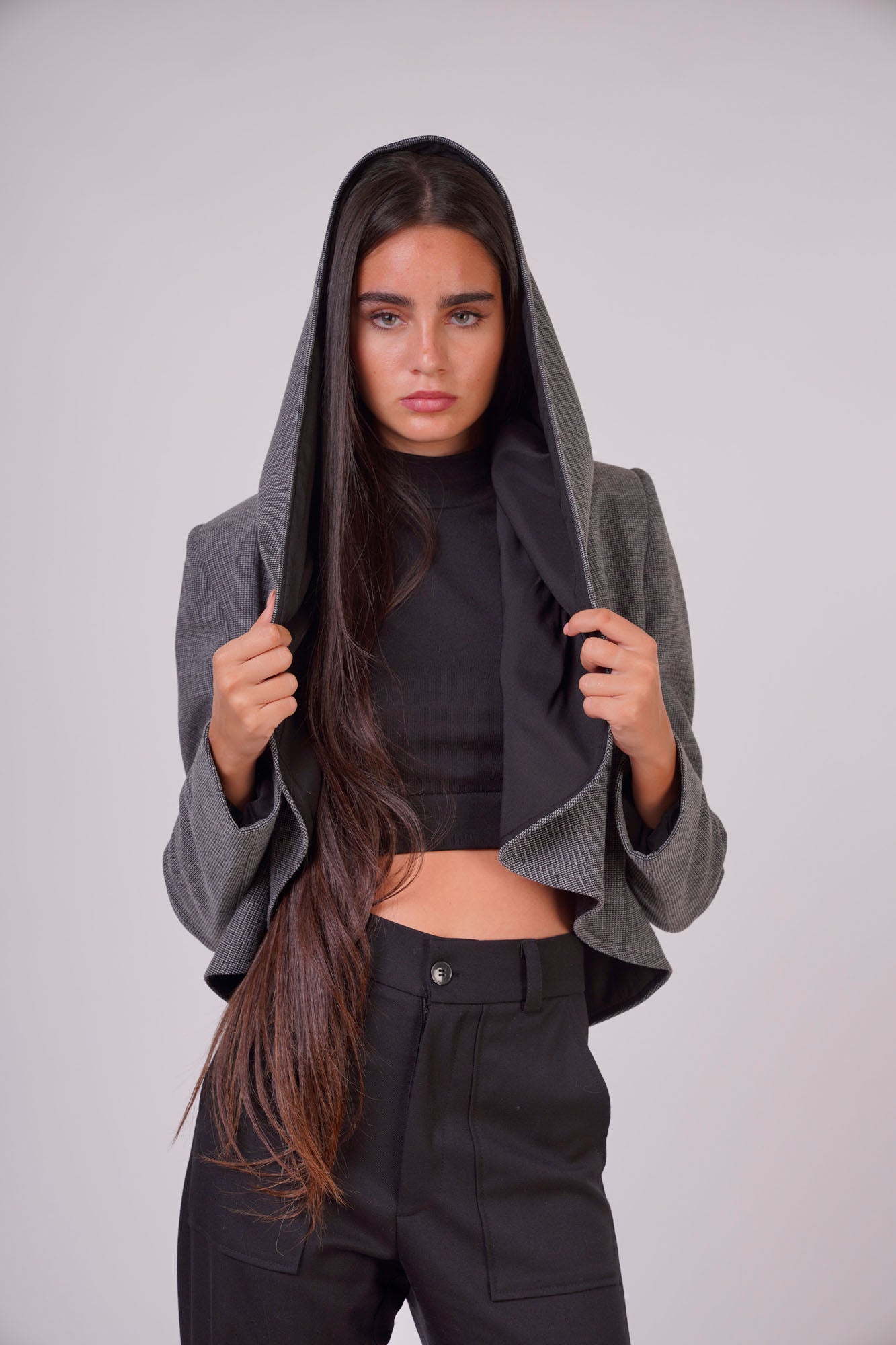 Light Grey Textured Jacket with CAPE