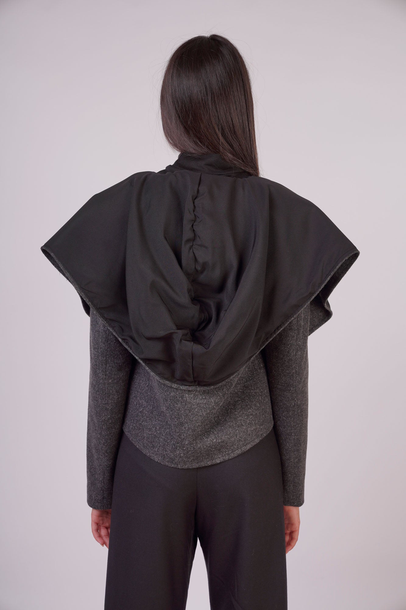 Black Textured Jacket with Cape