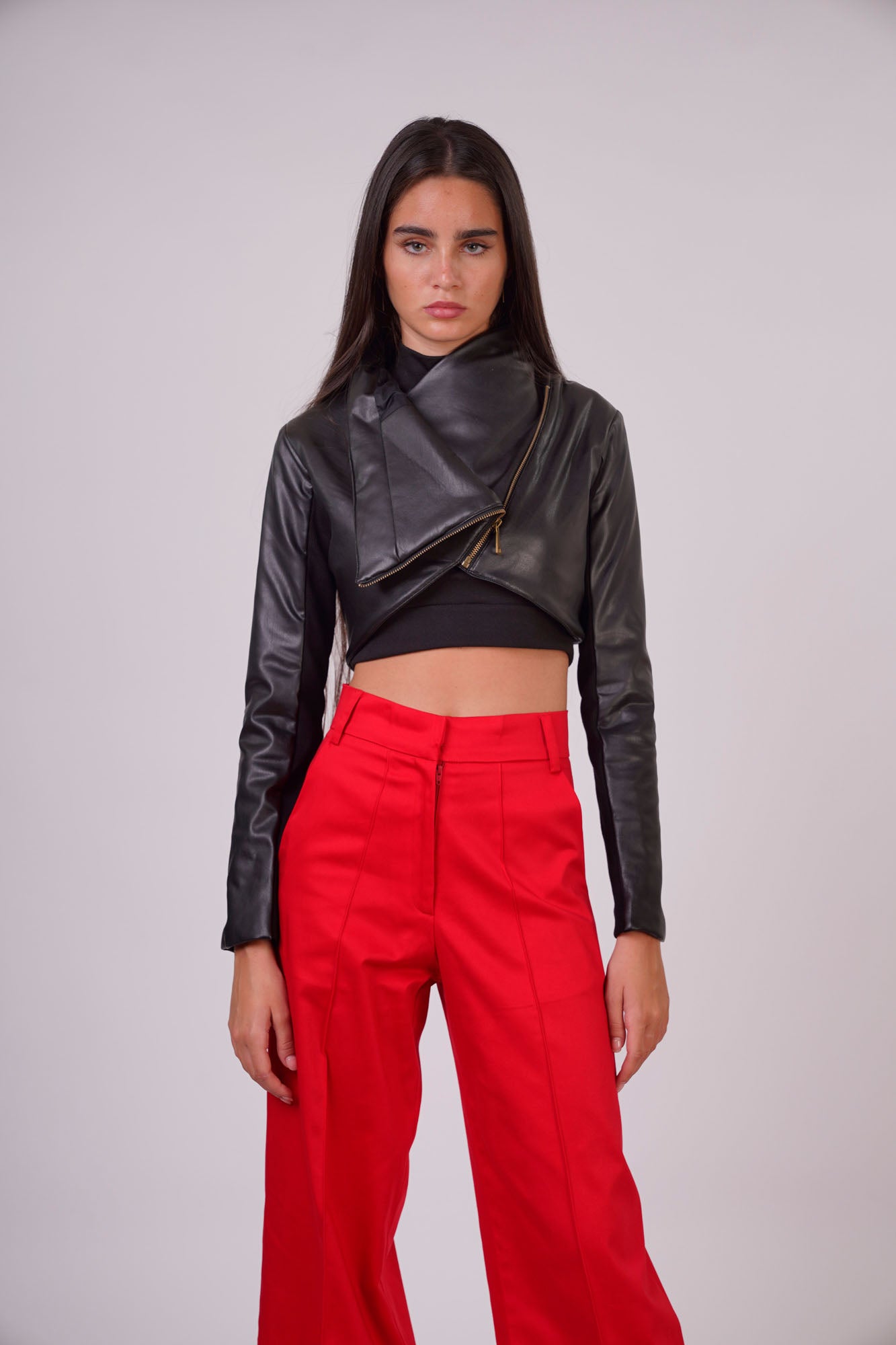 Faux Leather Biker Jacket with Frontal Zip