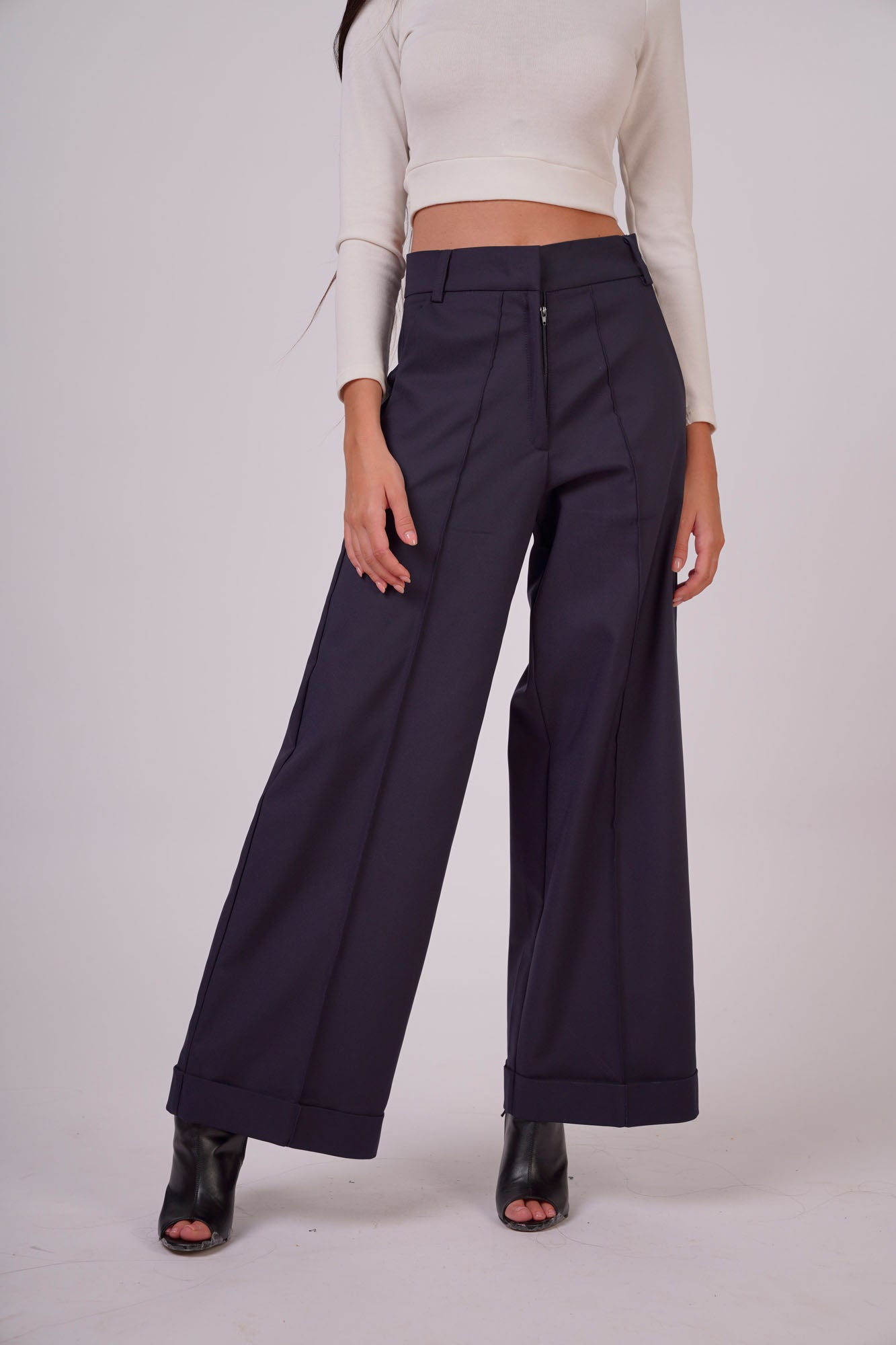 Wide-Leg Trousers with Front Pockets.