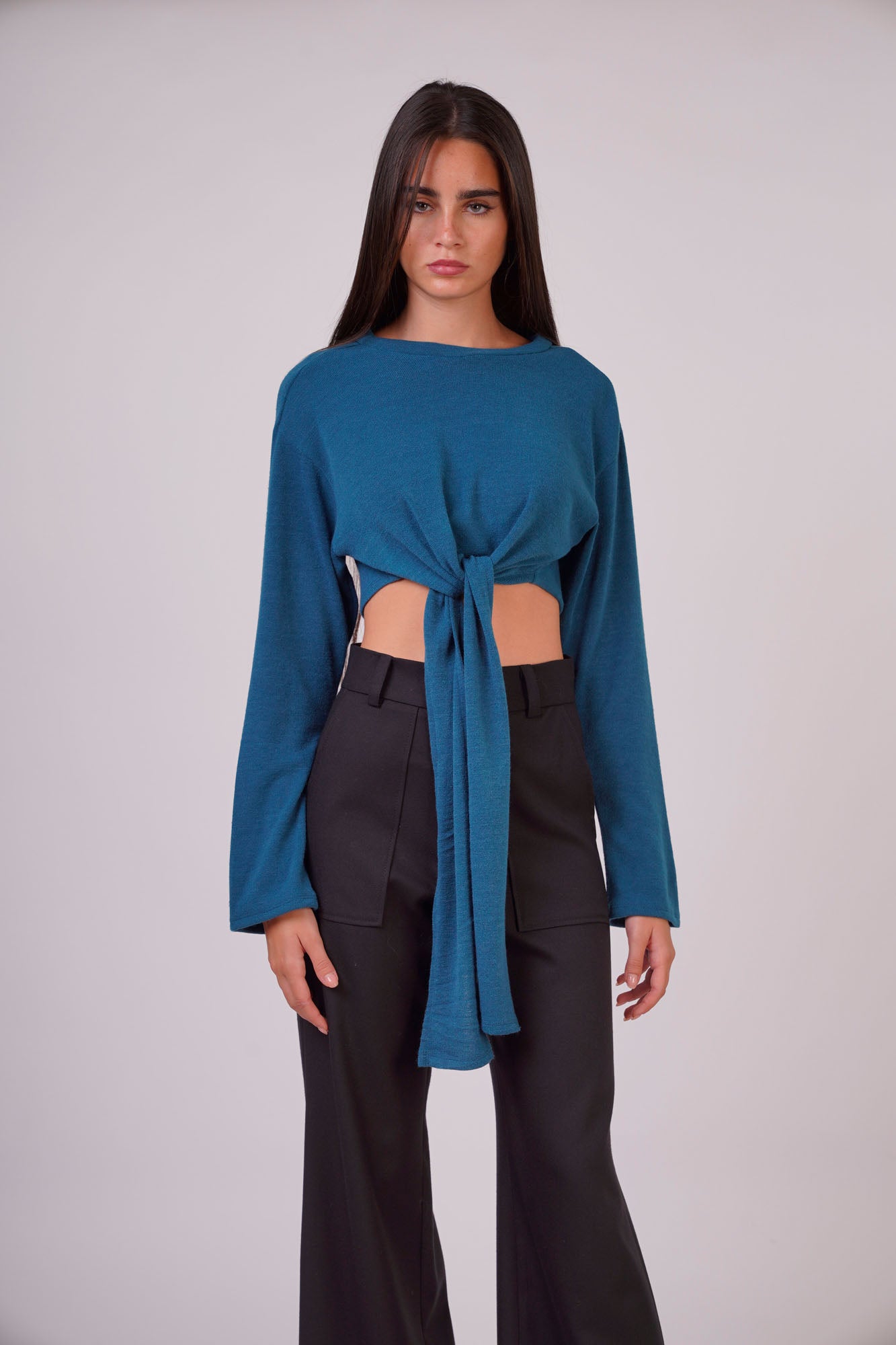 Soft Knit Cropped Sweater with Front or Back Tie
