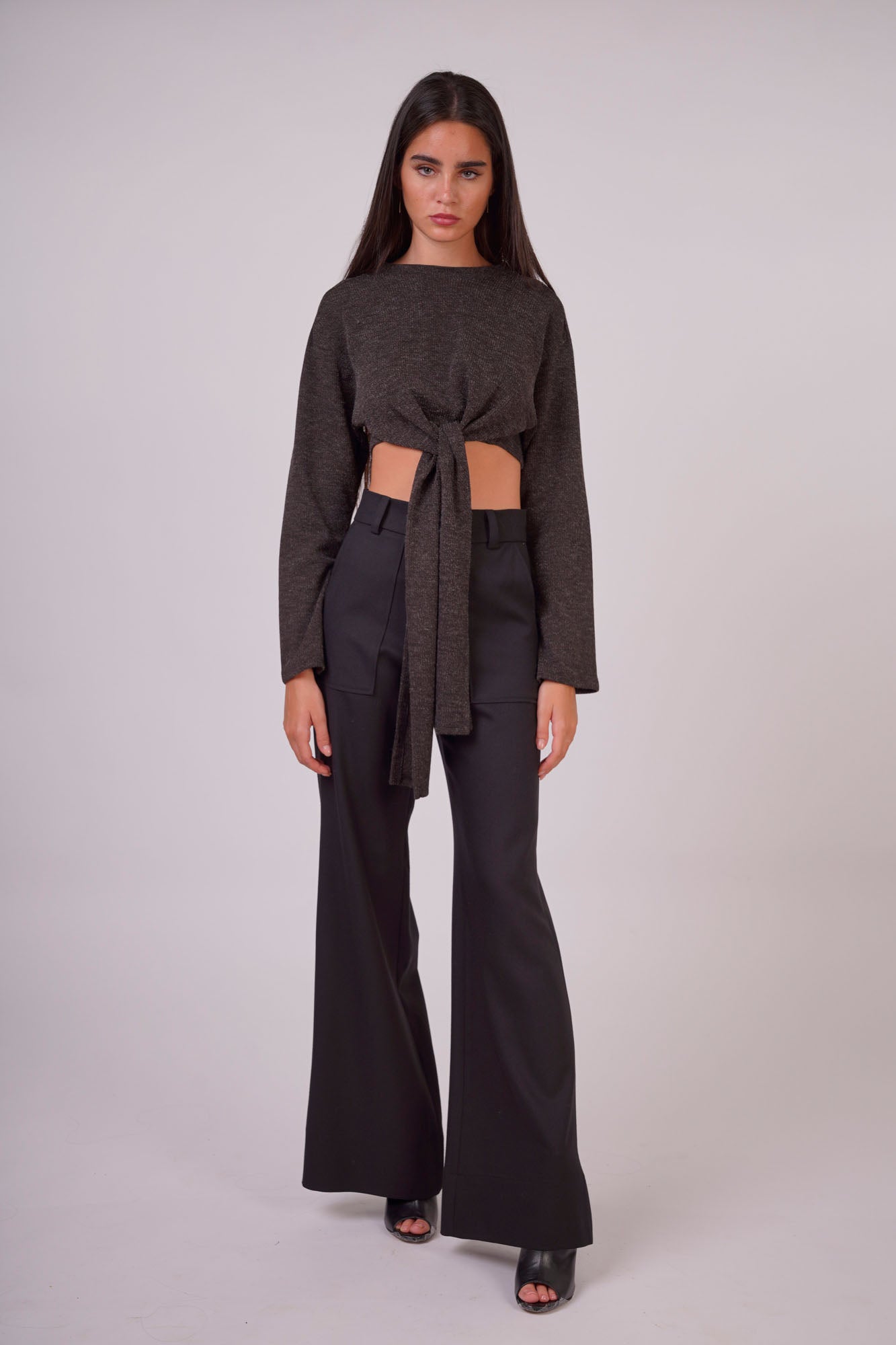 Soft Knit Cropped Sweater with Front or Back Tie
