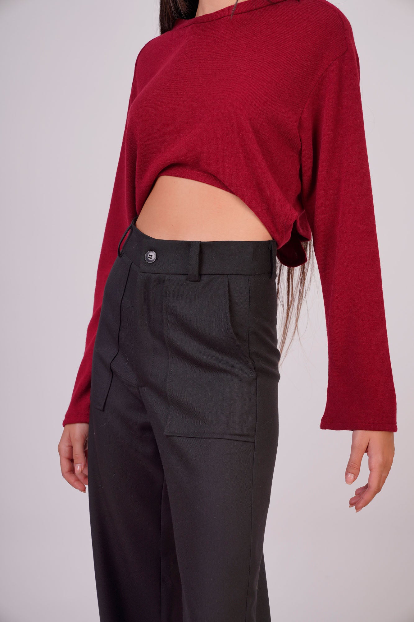 Soft Knit Cropped Sweater with Front or Back Tie