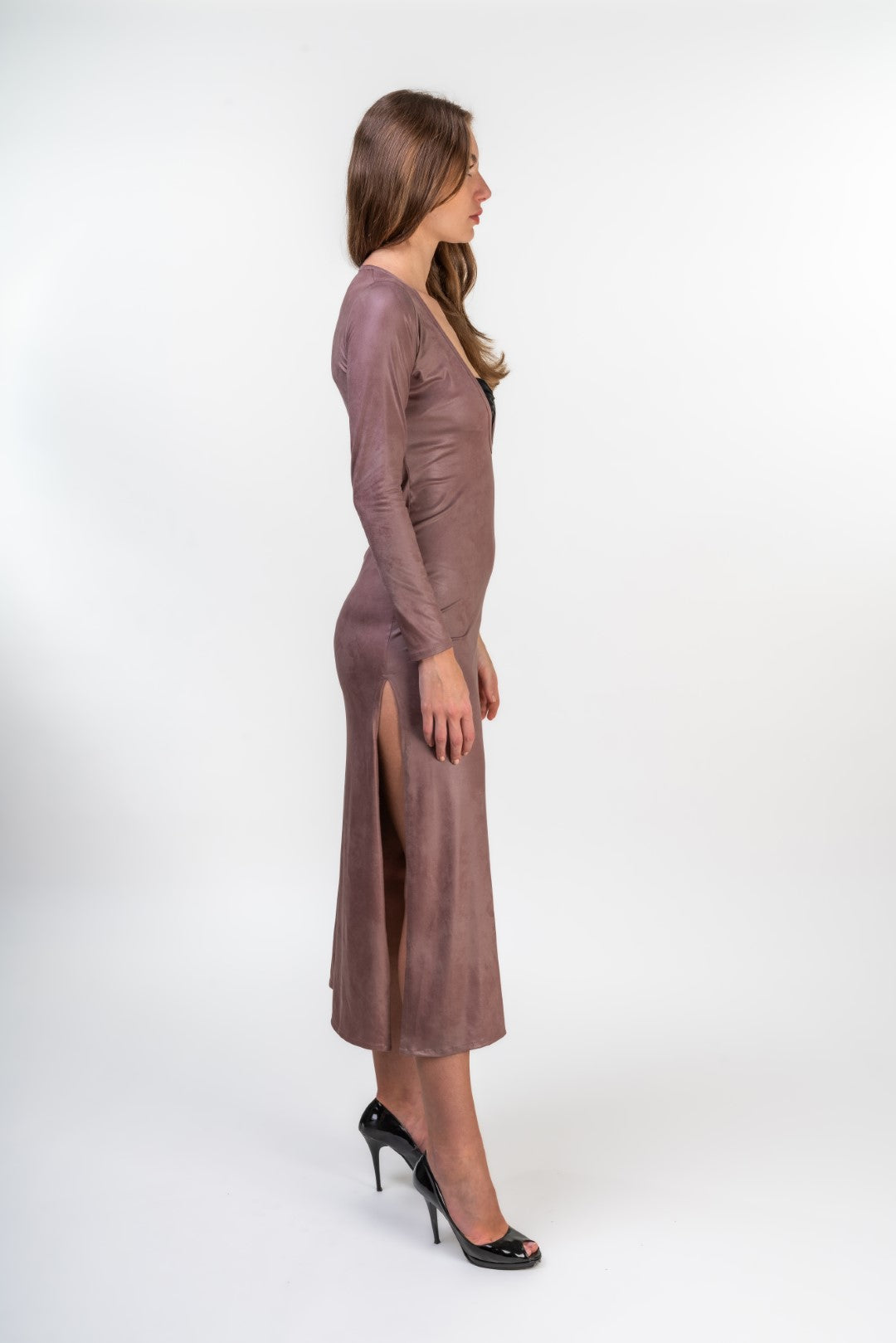 Midi Dress with Side Slits and Short Black Crop Top