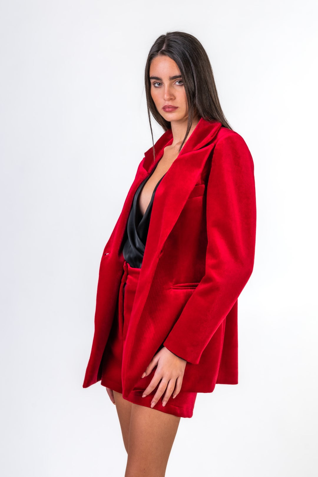 Oversized Velvet Jacket And Short Suit
