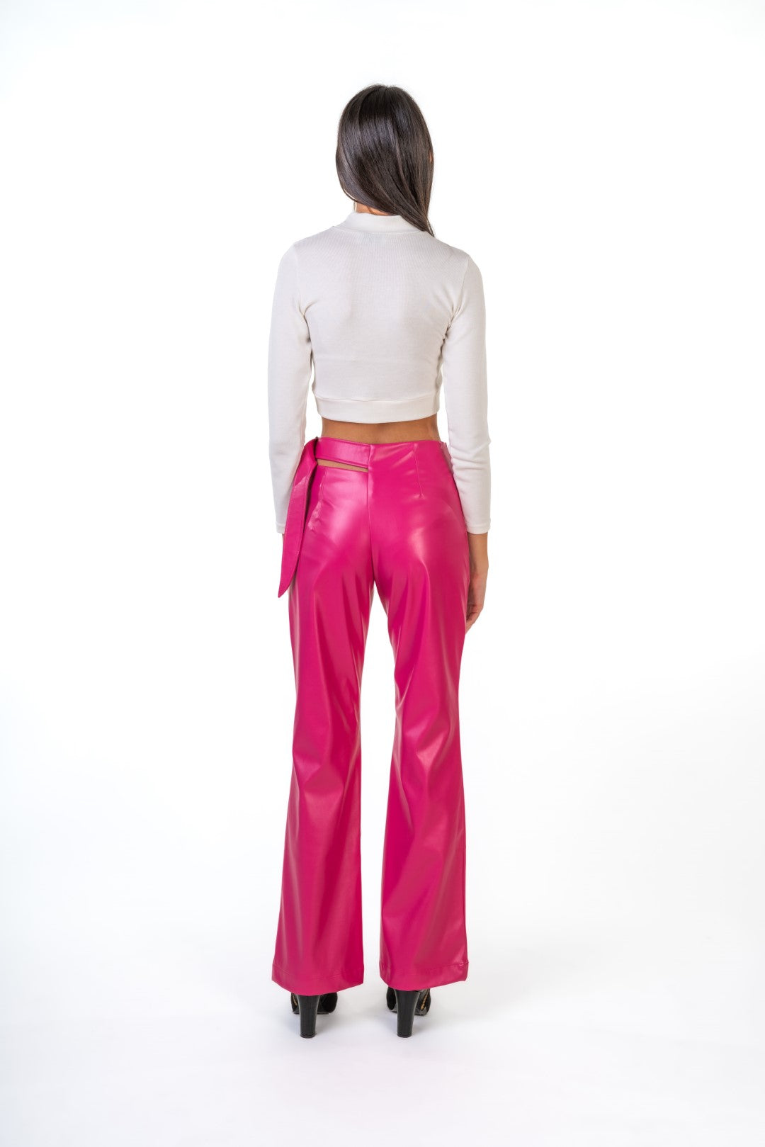 Faux Leather Pants With Side Buckels