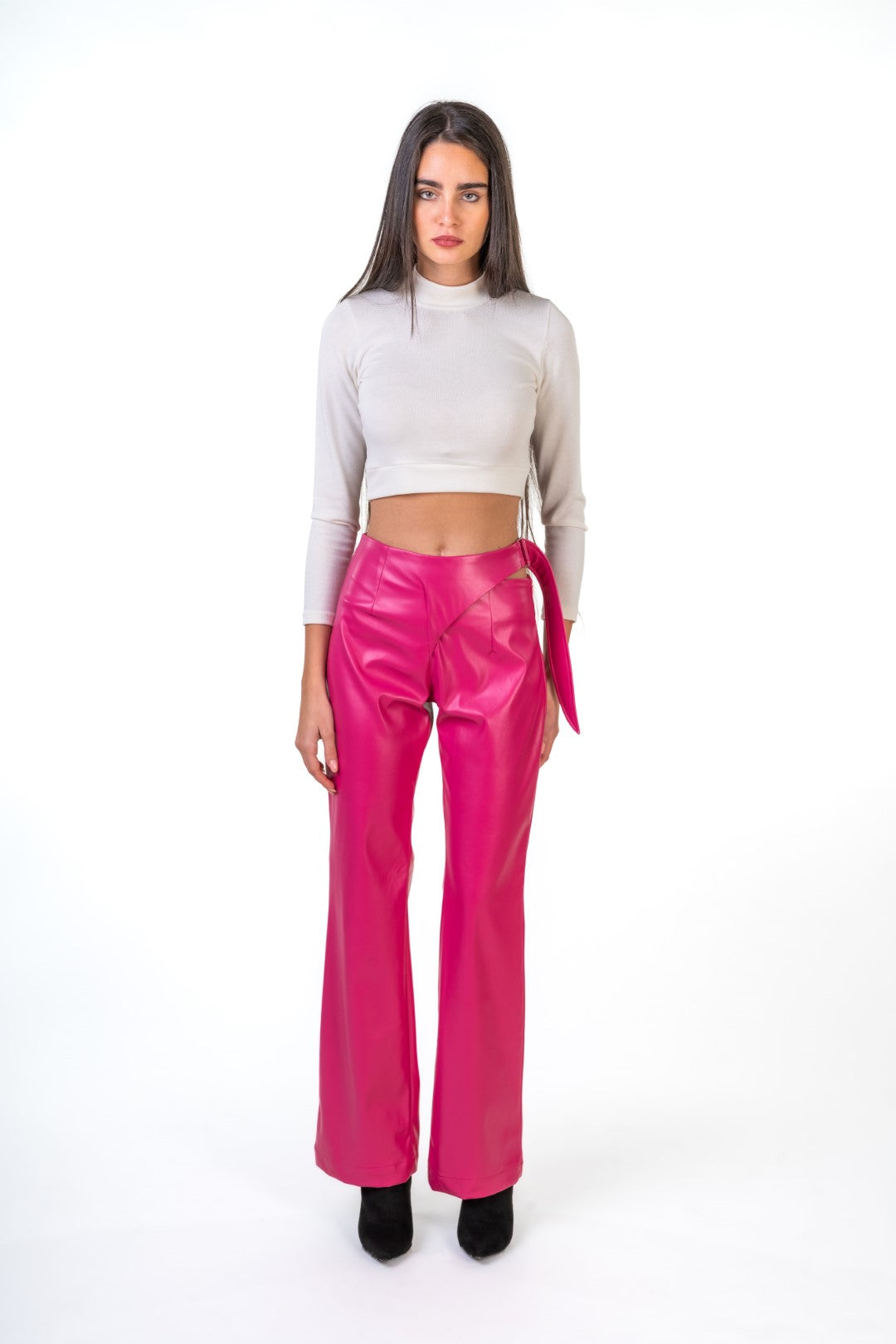 Faux Leather Pants With Side Buckels