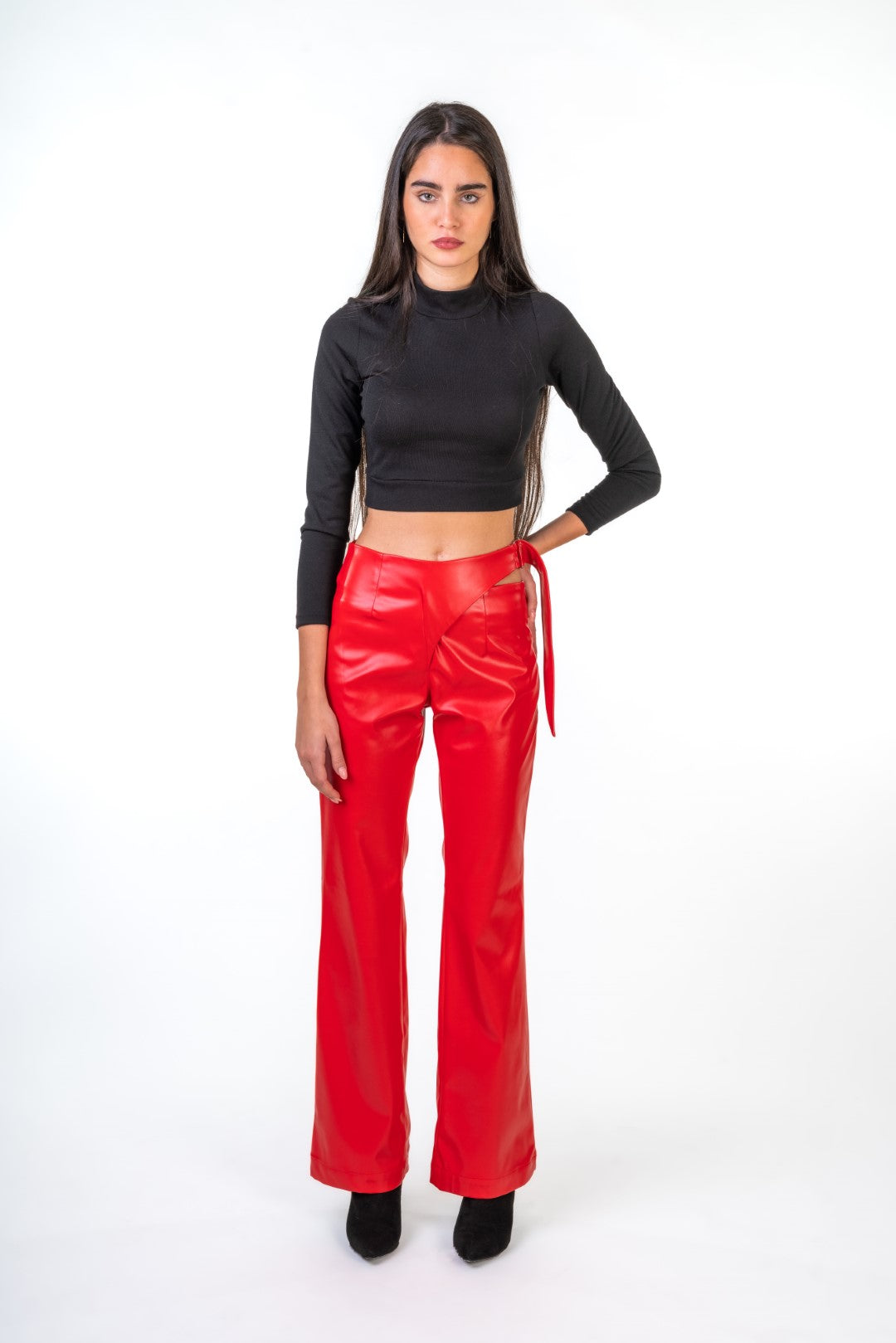 Faux Leather Pants With Side Buckels