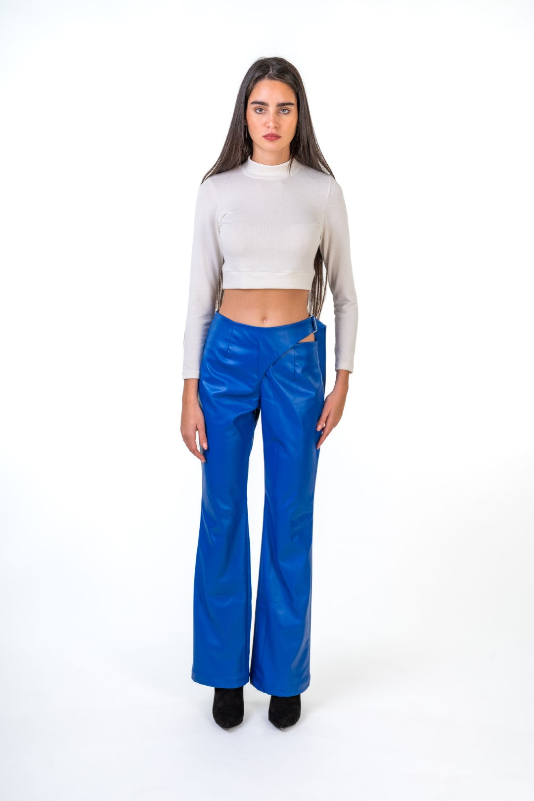 Faux Leather Pants With Side Buckels