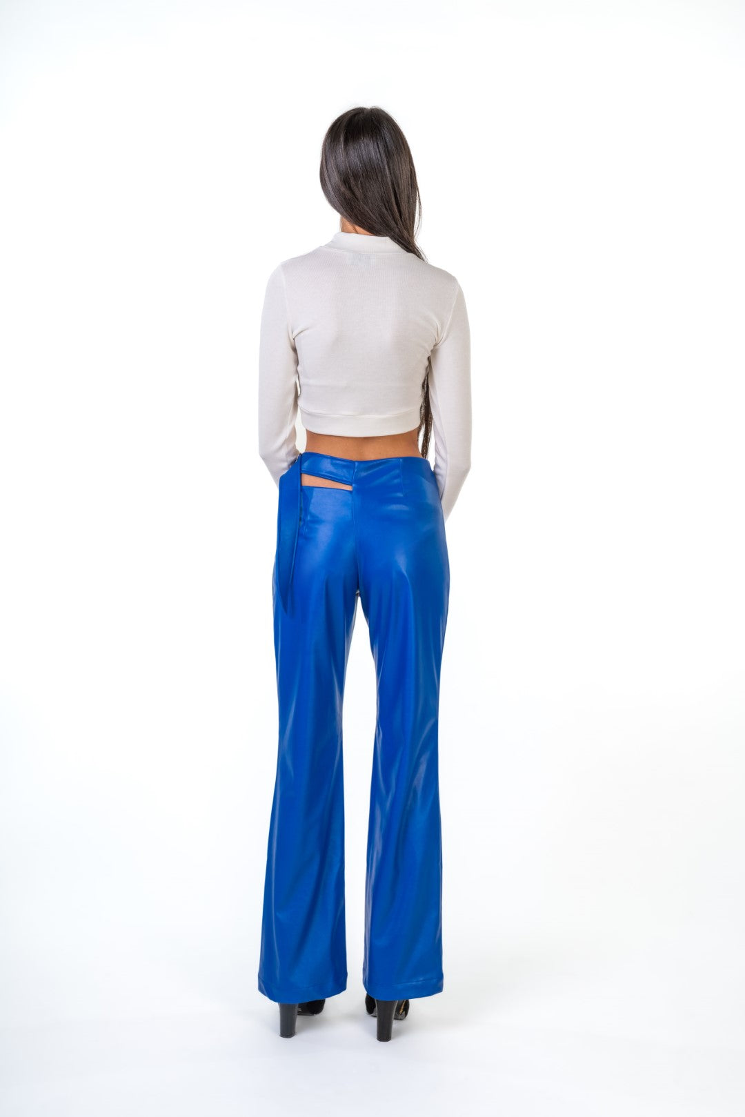 Faux Leather Pants With Side Buckels