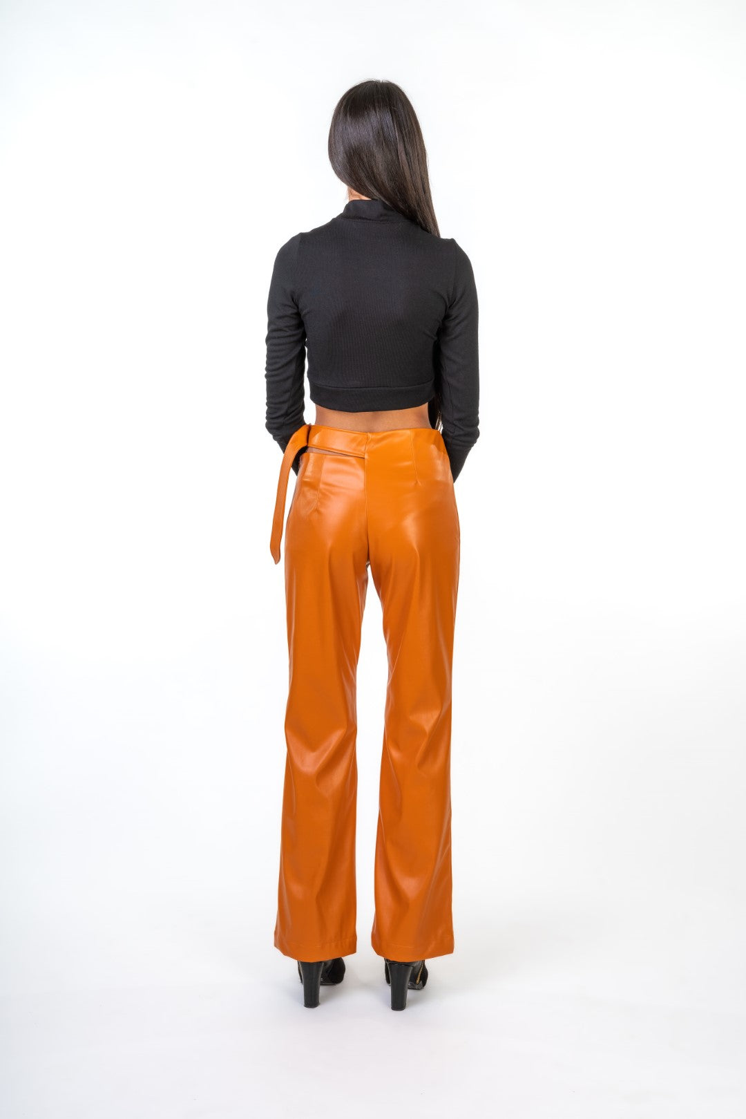 Faux Leather Pants With Side Buckels