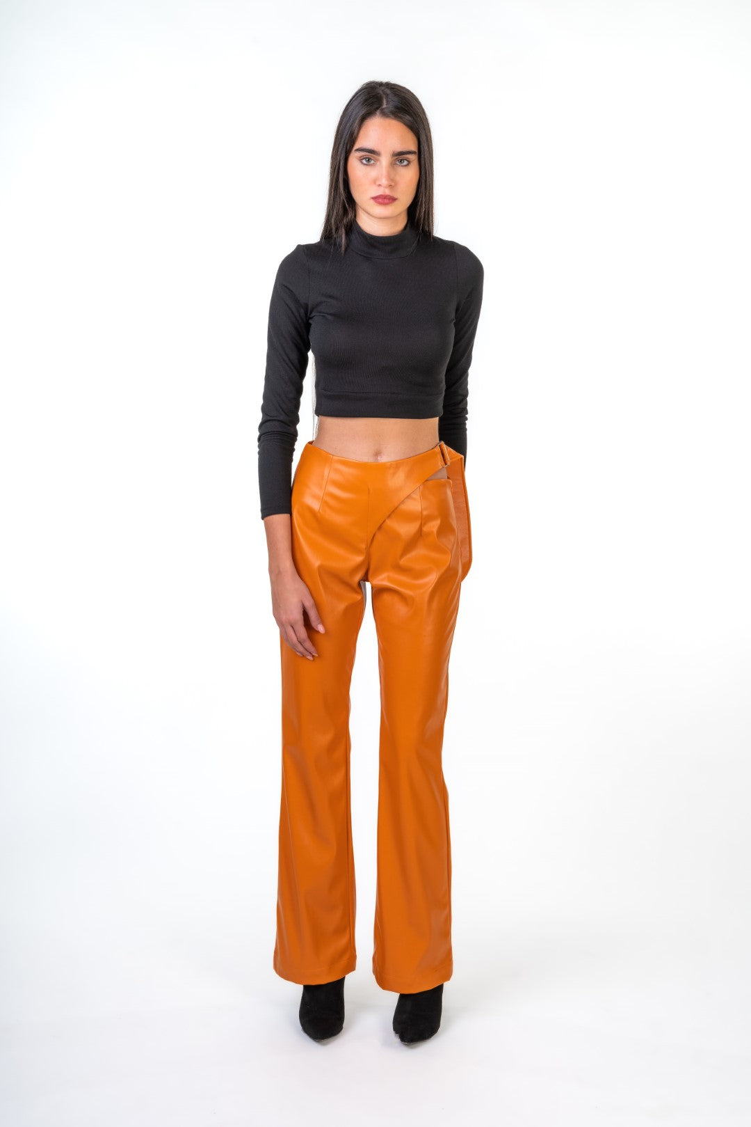 Faux Leather Pants With Side Buckels