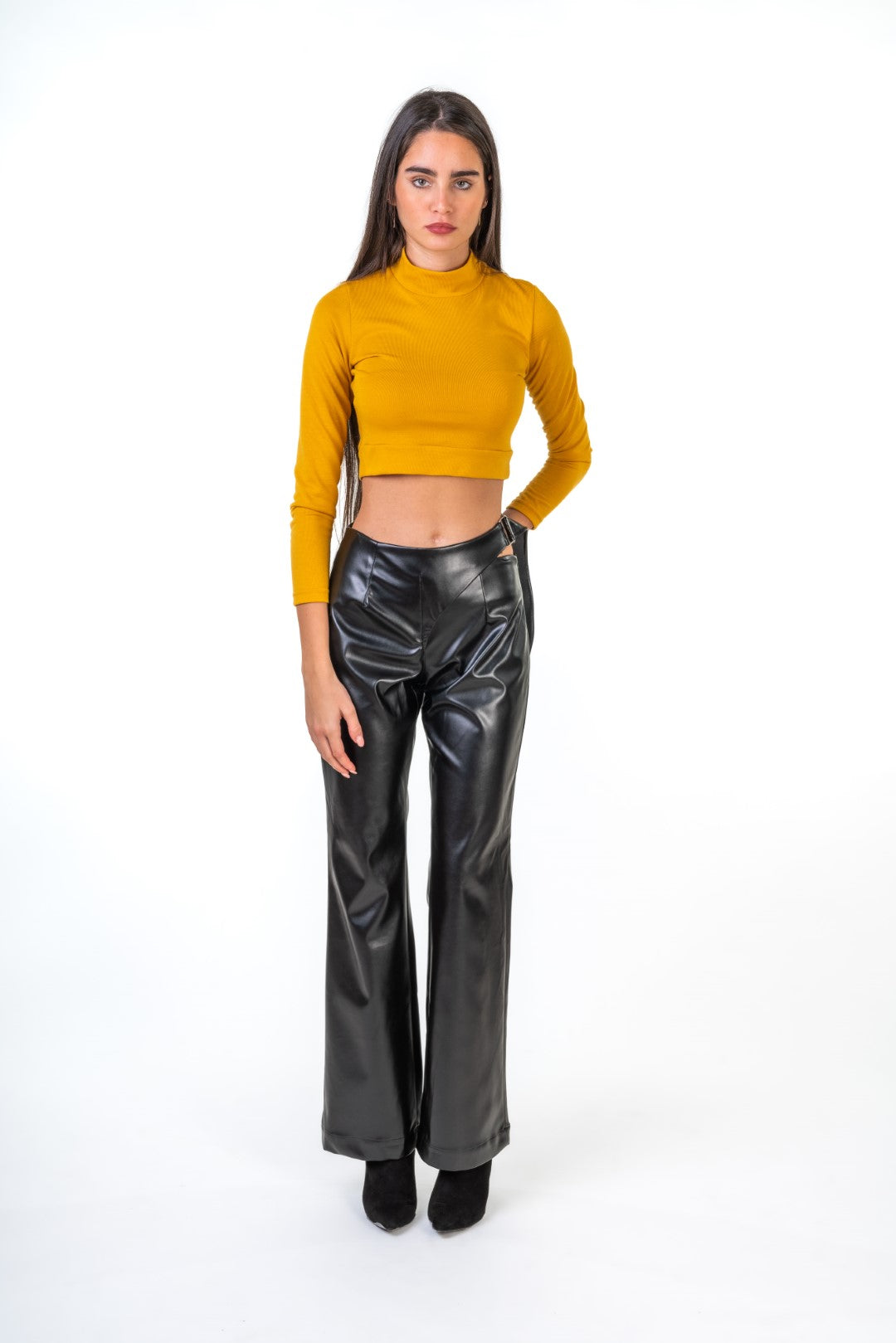 Faux Leather Pants With Side Buckels