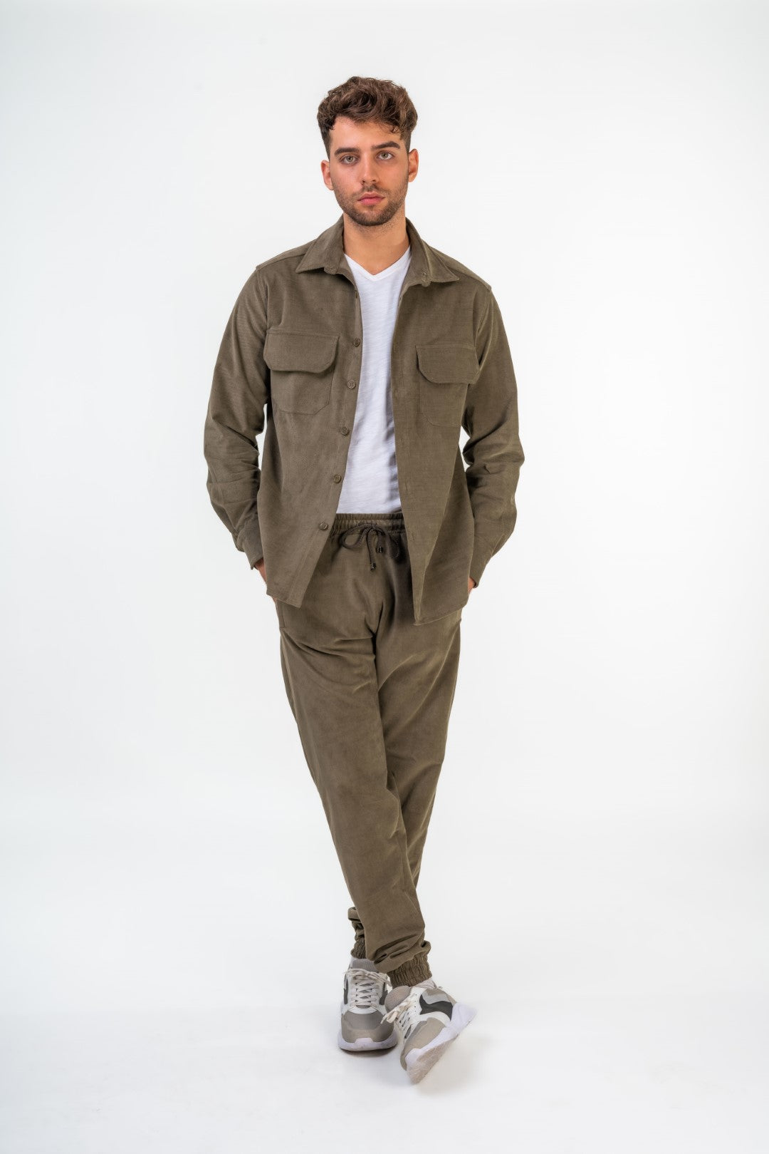 Comfy Corduroy Overshirt with Front Pockets and Slim Fit String Trousers