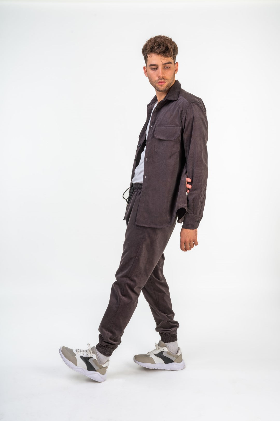 Comfy Corduroy Overshirt with Front Pockets and Slim Fit String Trousers
