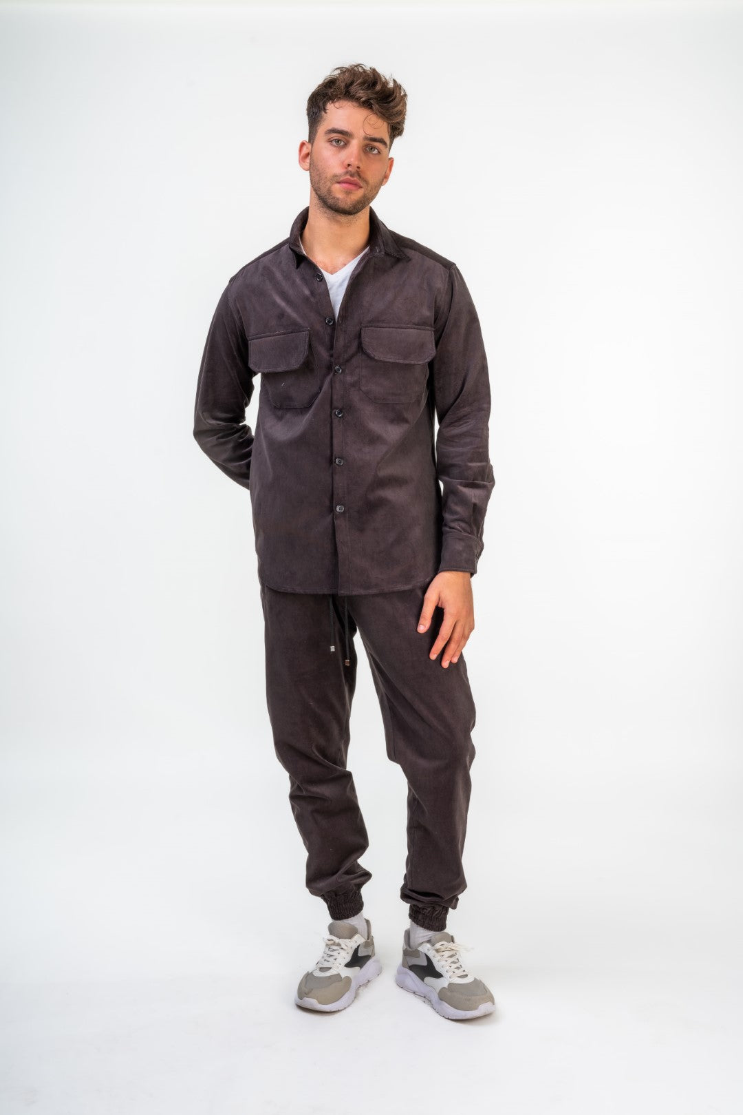 Comfy Corduroy Overshirt with Front Pockets and Slim Fit String Trousers