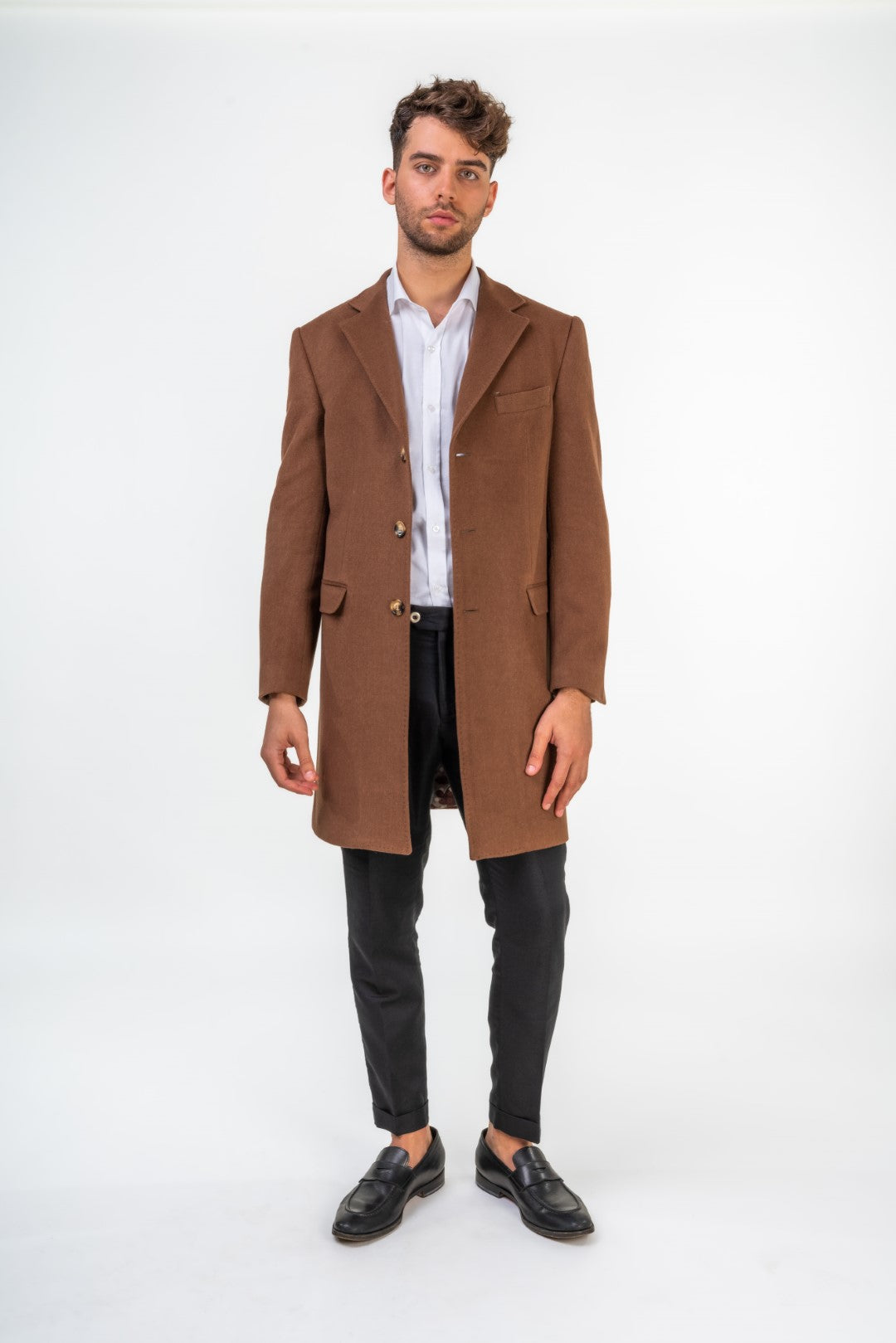 Wool Coat with Pockets and Textured Lining