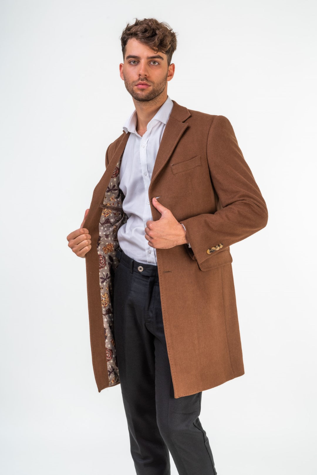 Wool Coat with Pockets and Textured Lining