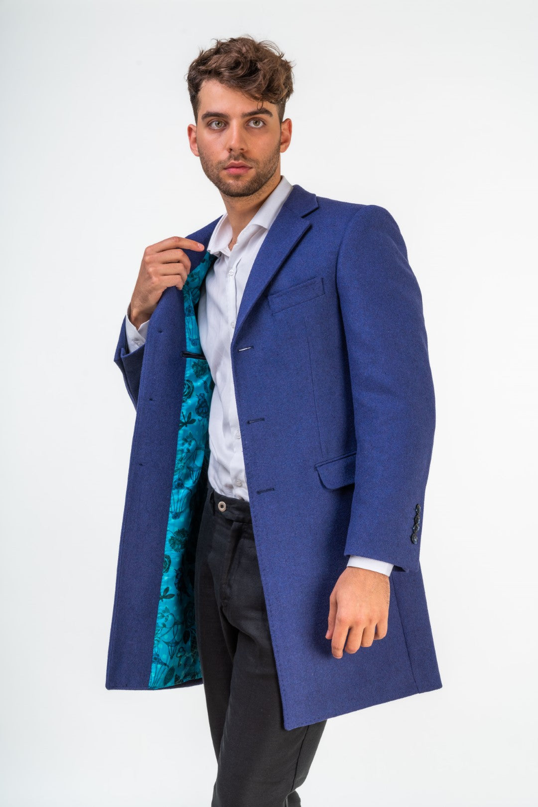 Wool Coat with Pockets and Textured Lining