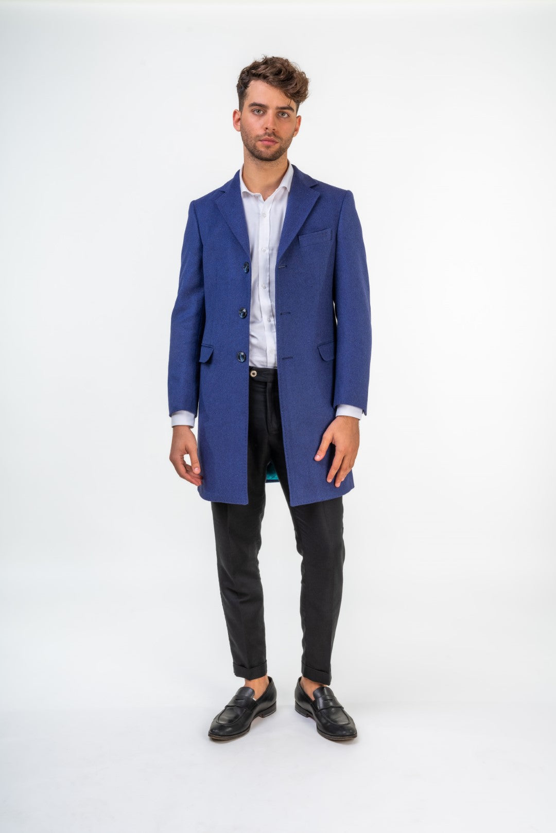 Wool Coat with Pockets and Textured Lining