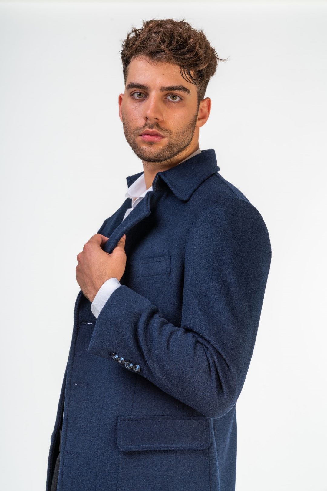 Navy Blue Wool Jacket with Floral Lining
