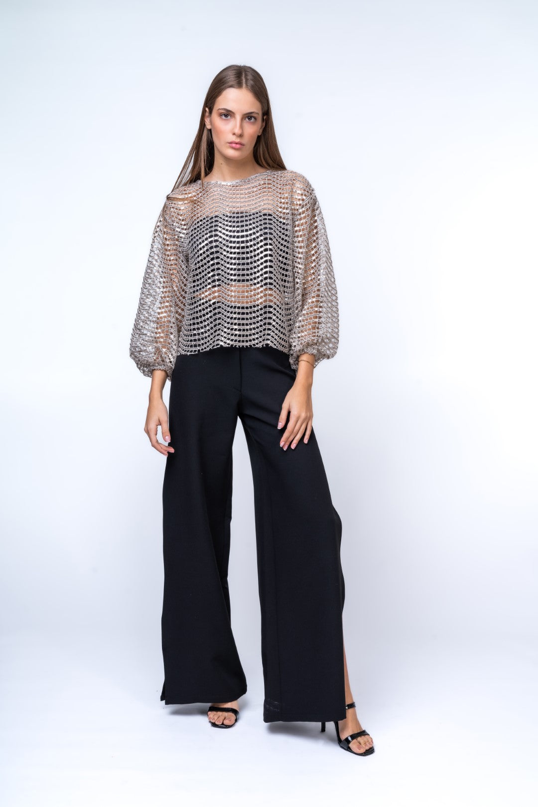 Sheer Top with Voluminous Sleeves
