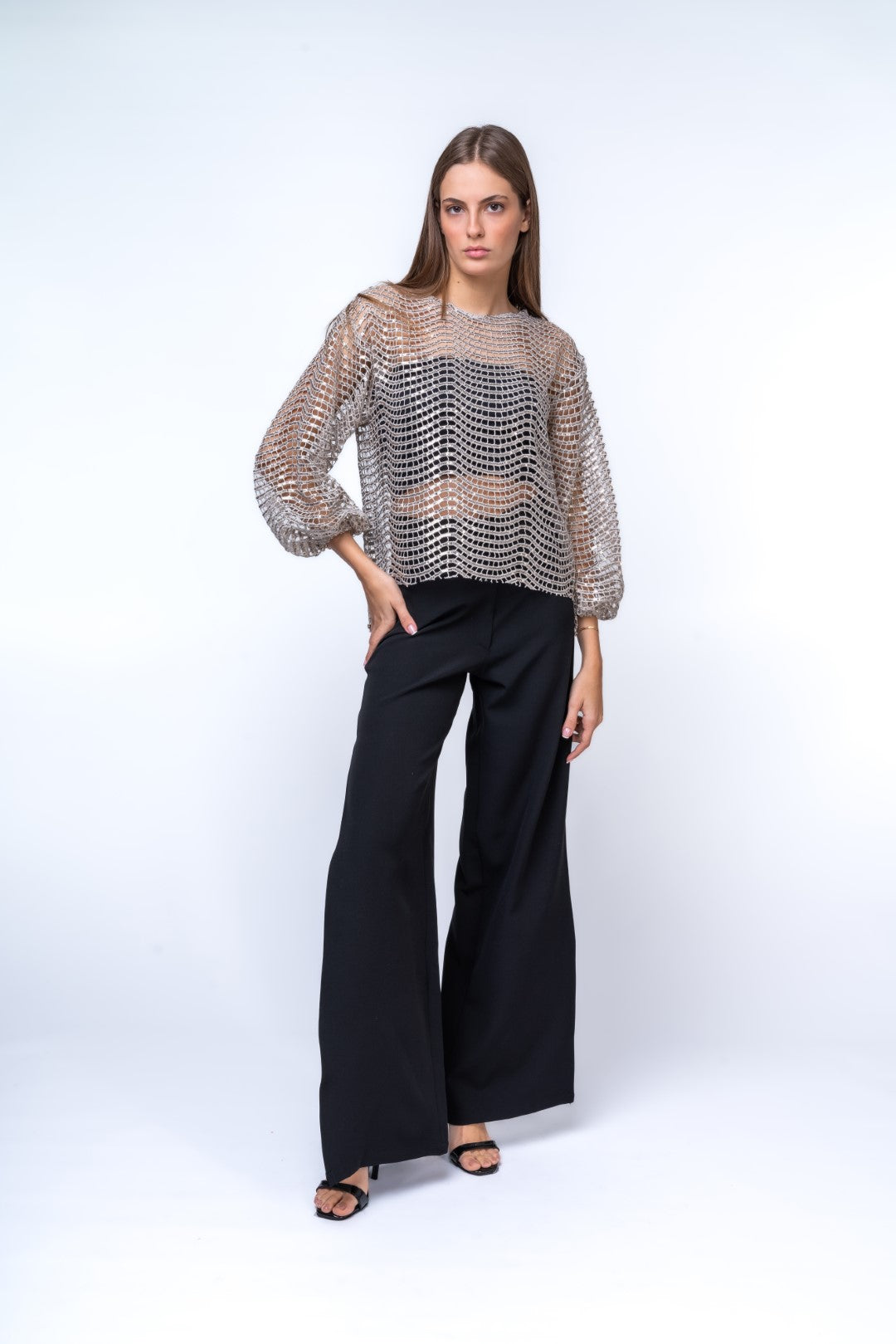 Sheer Top with Voluminous Sleeves