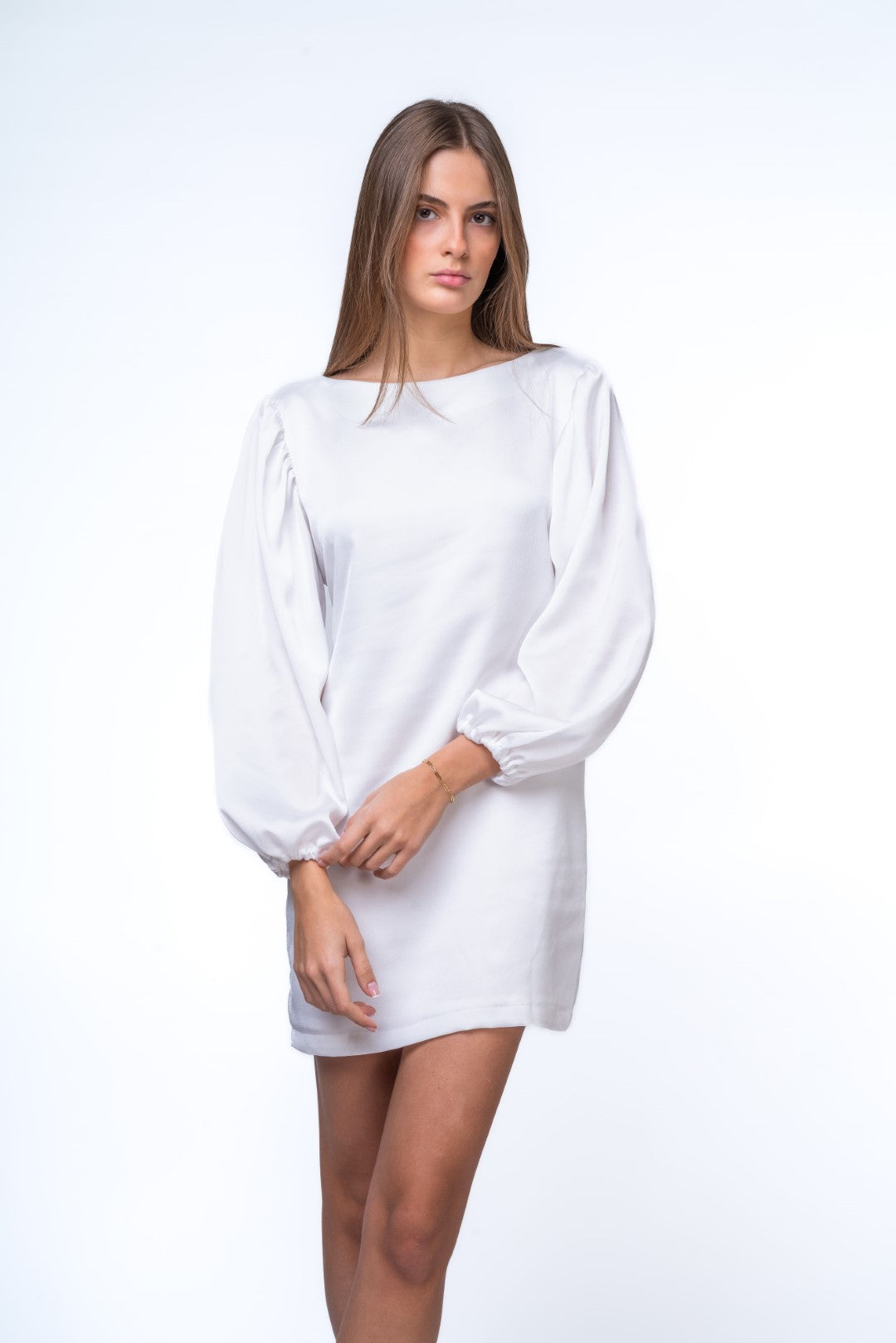Mini Dress with Voluminous Sleeves and Open Back Details