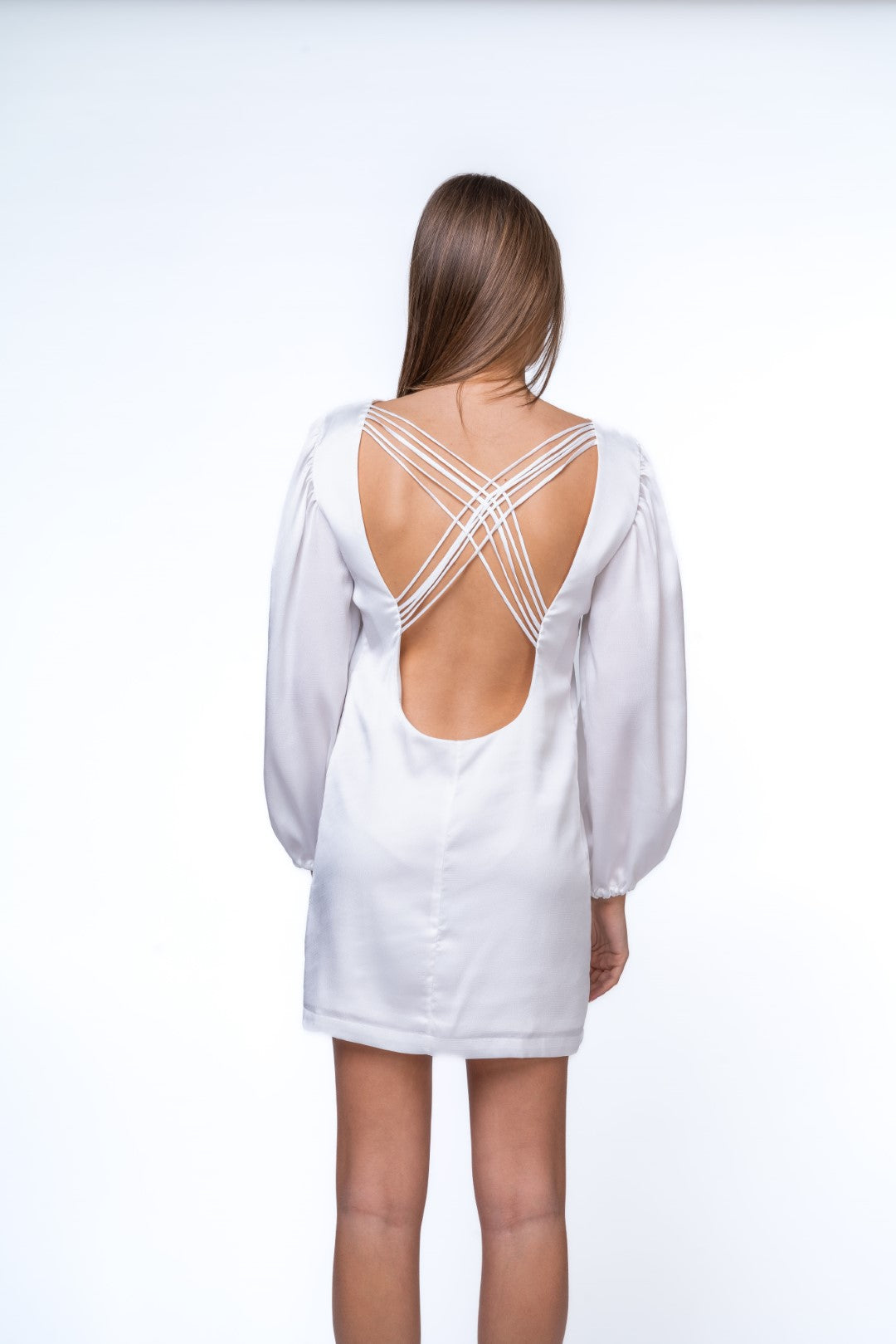 Mini Dress with Voluminous Sleeves and Open Back Details
