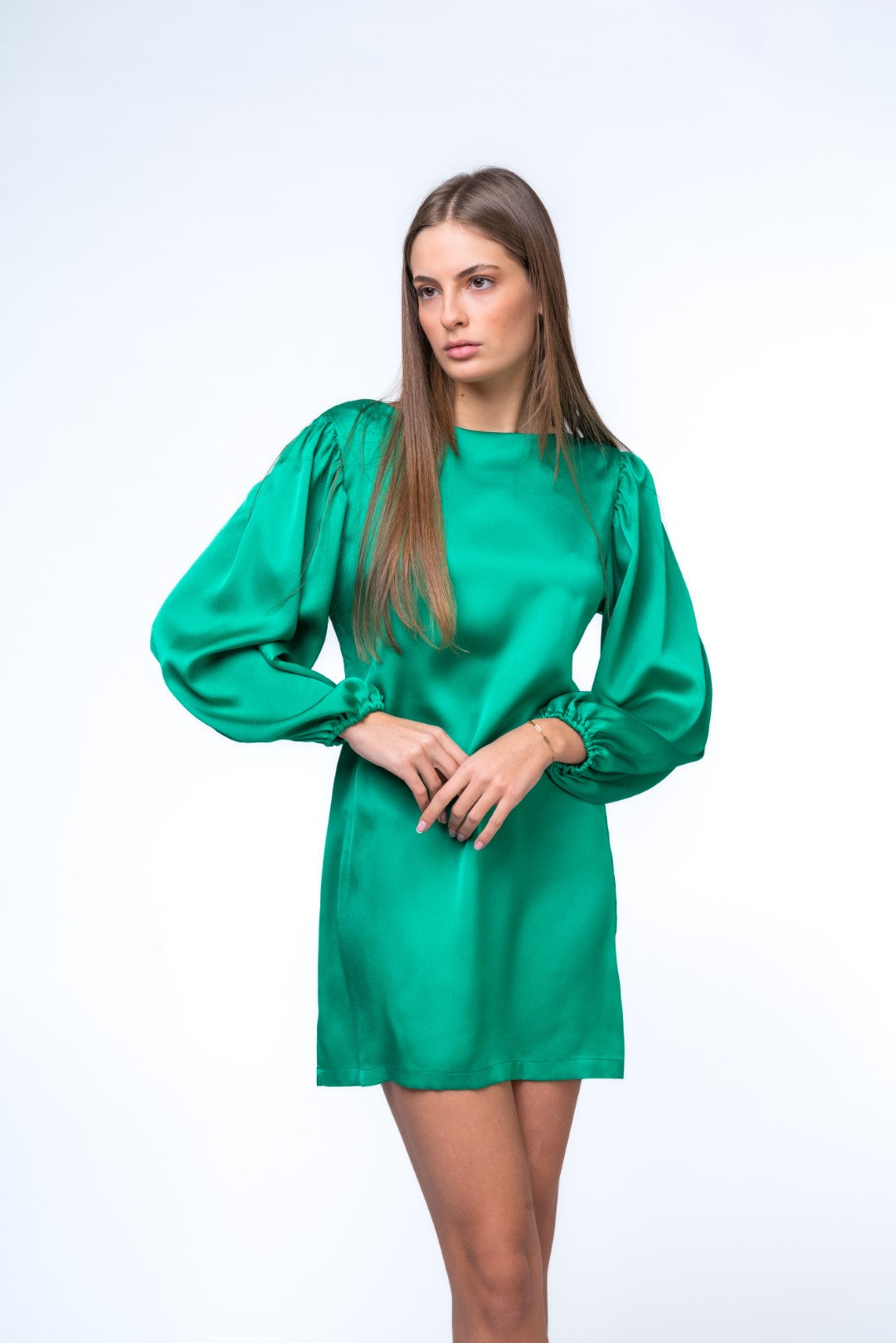 Mini Dress with Voluminous Sleeves and Open Back Details