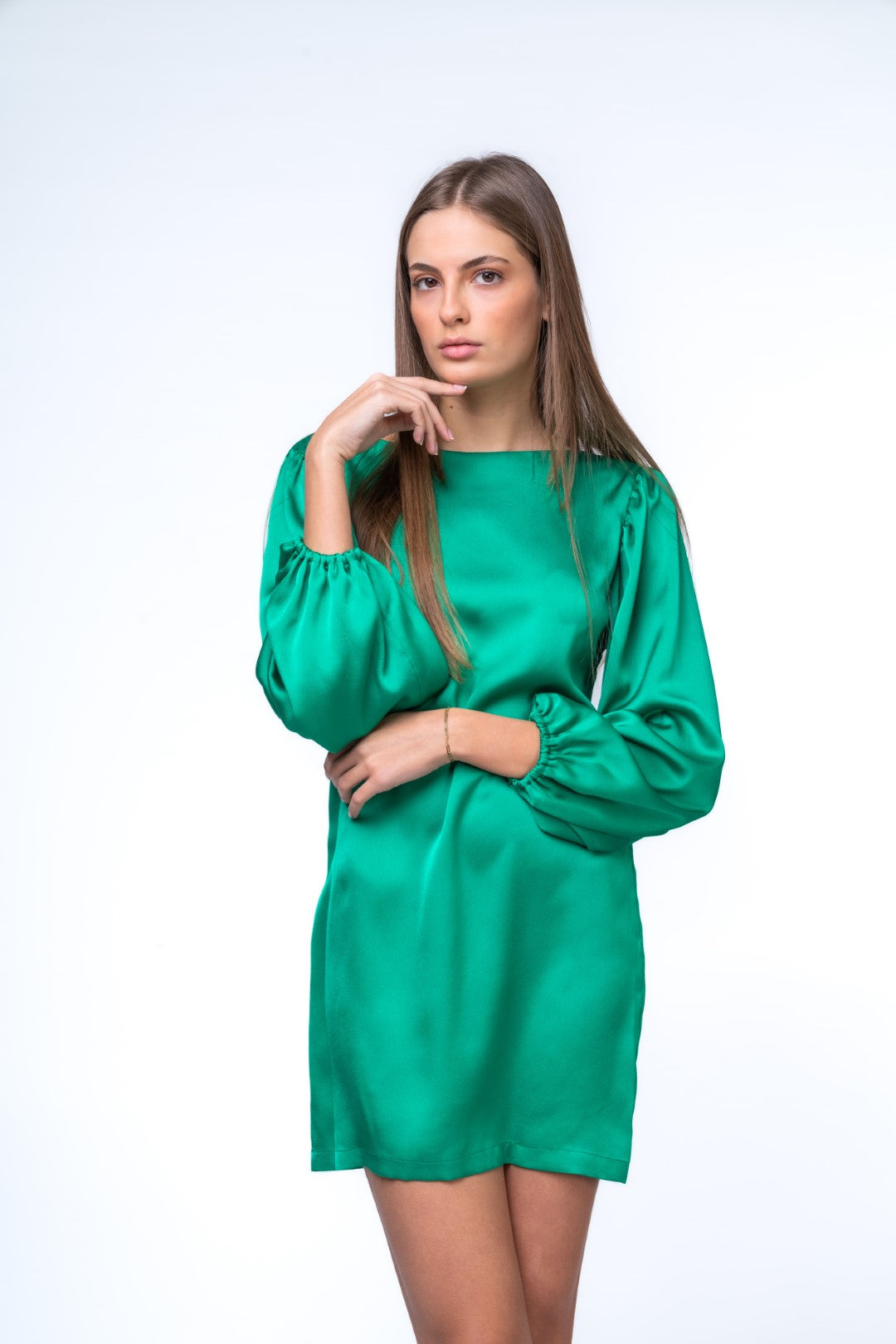 Mini Dress with Voluminous Sleeves and Open Back Details