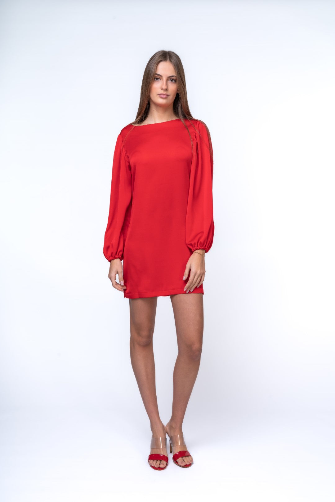 Mini Dress with Voluminous Sleeves and Open Back Details