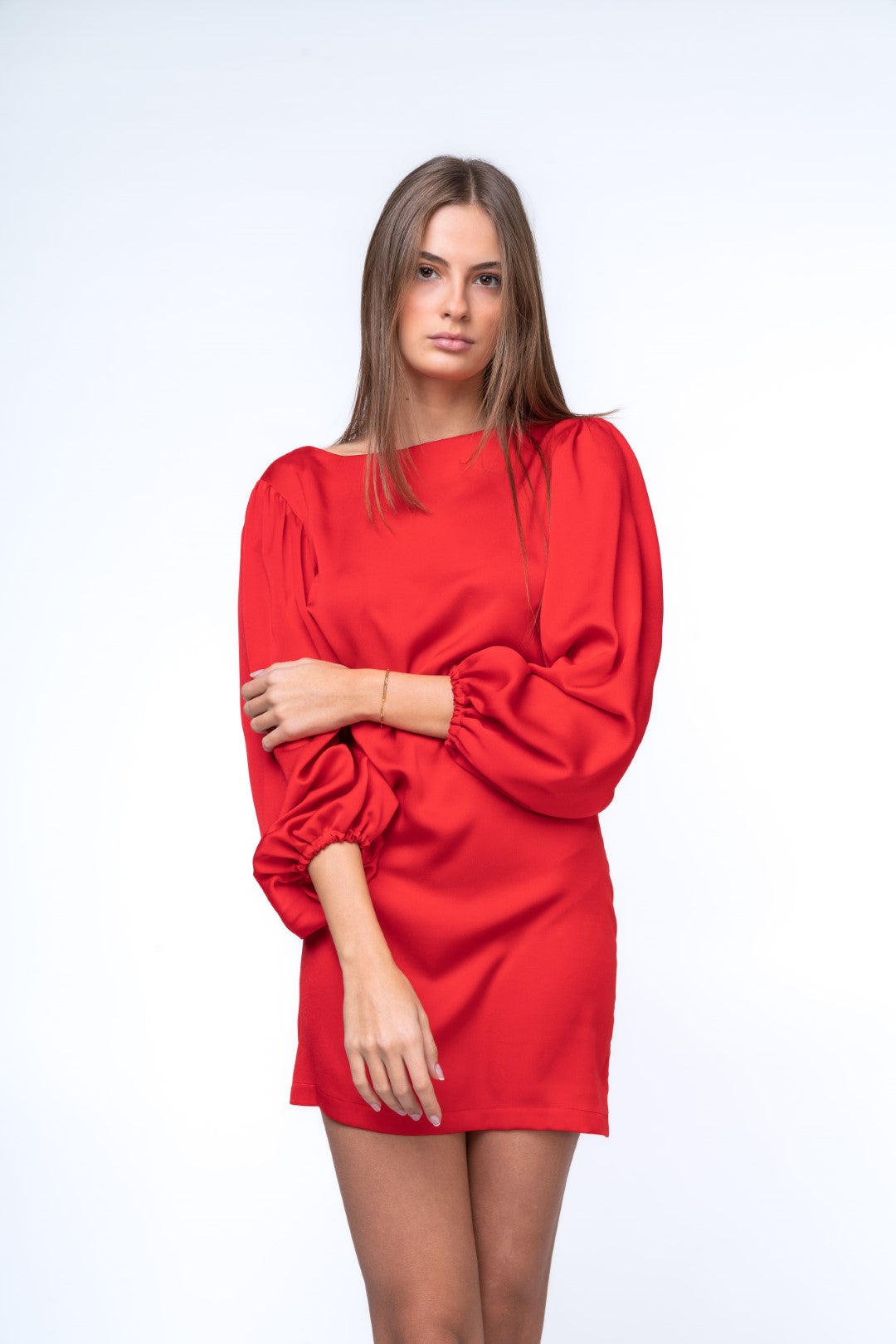 Mini Dress with Voluminous Sleeves and Open Back Details