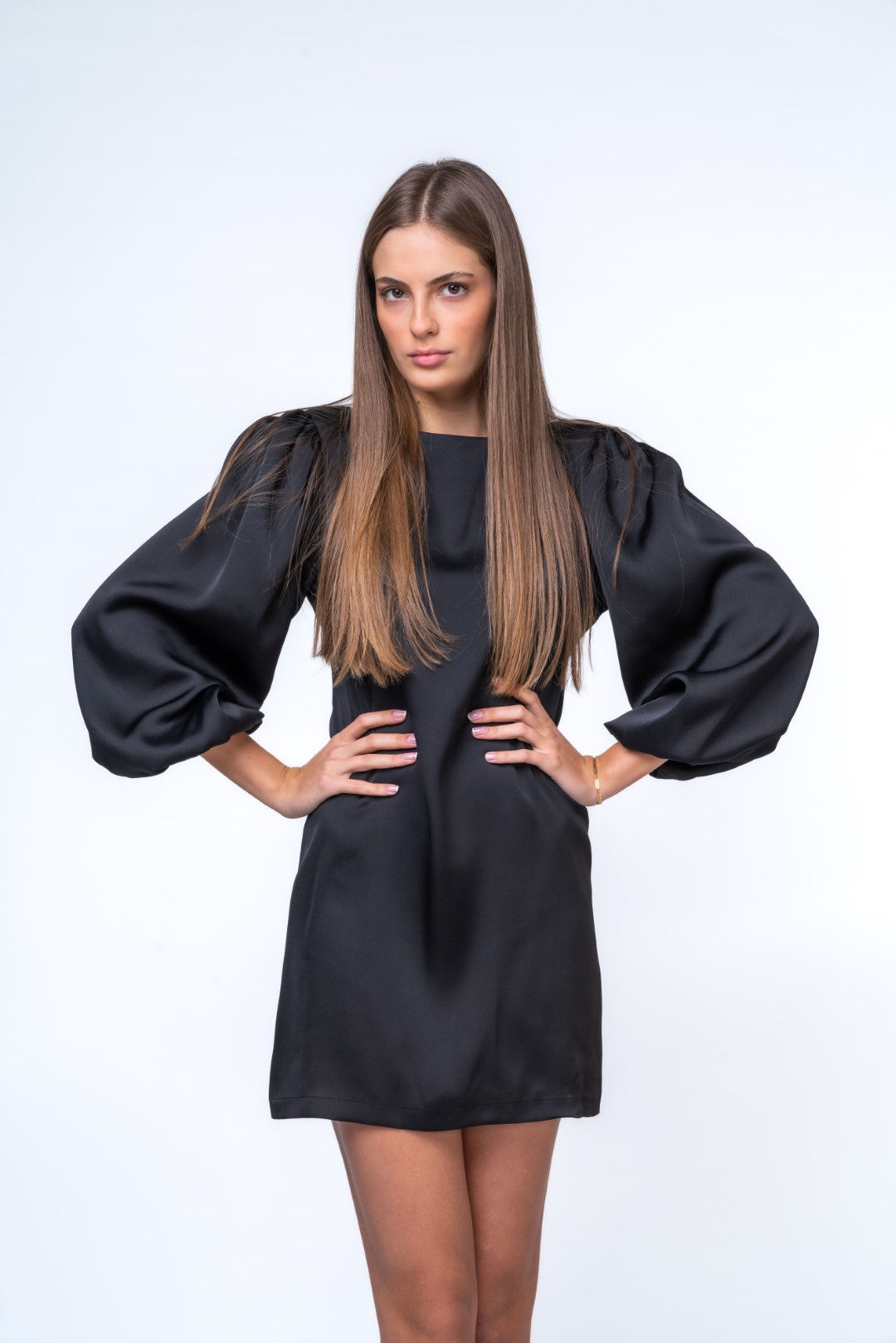 Mini Dress with Voluminous Sleeves and Open Back Details