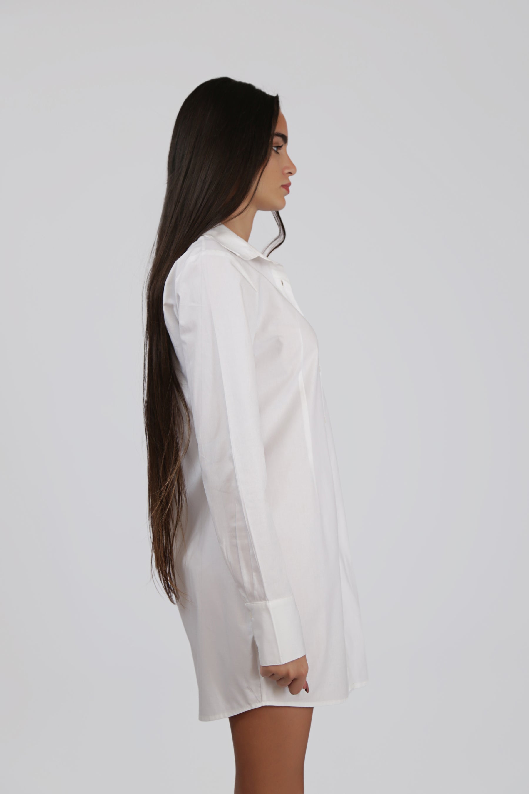 White Fitted Mini Shirt Dress