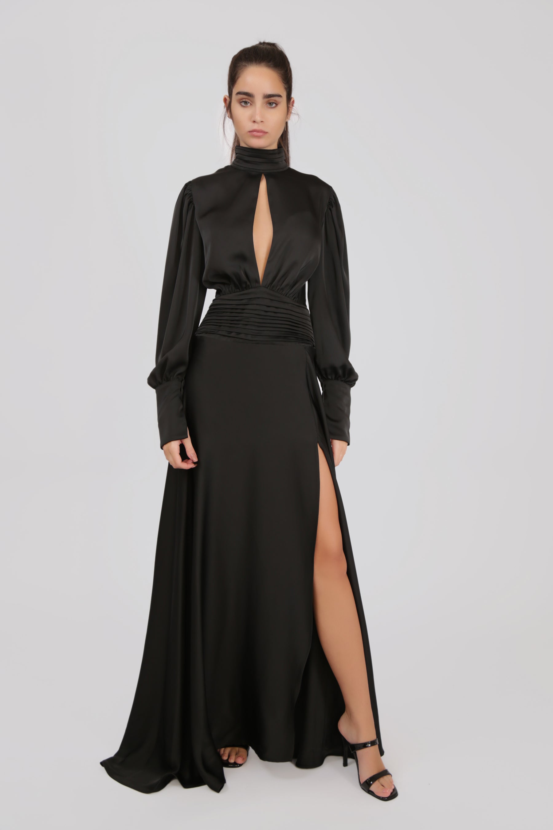Satin Maxi Dress with Front Slit